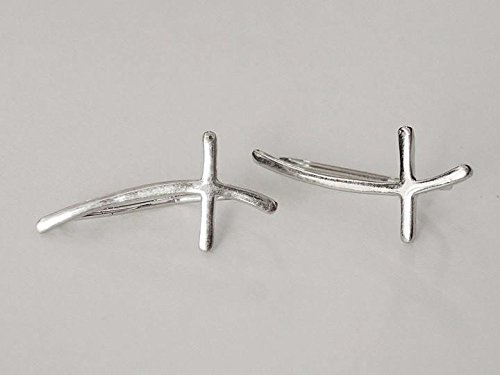 Sovats Sideways Cross Earrings for Women - 925 Sterling Silver Rhodium Plated, Hypoallergenic Nickel Free, Simple & Stylish Climber Earrings - Perfect for Everyday Wear, Gift Giving & Special Occasions