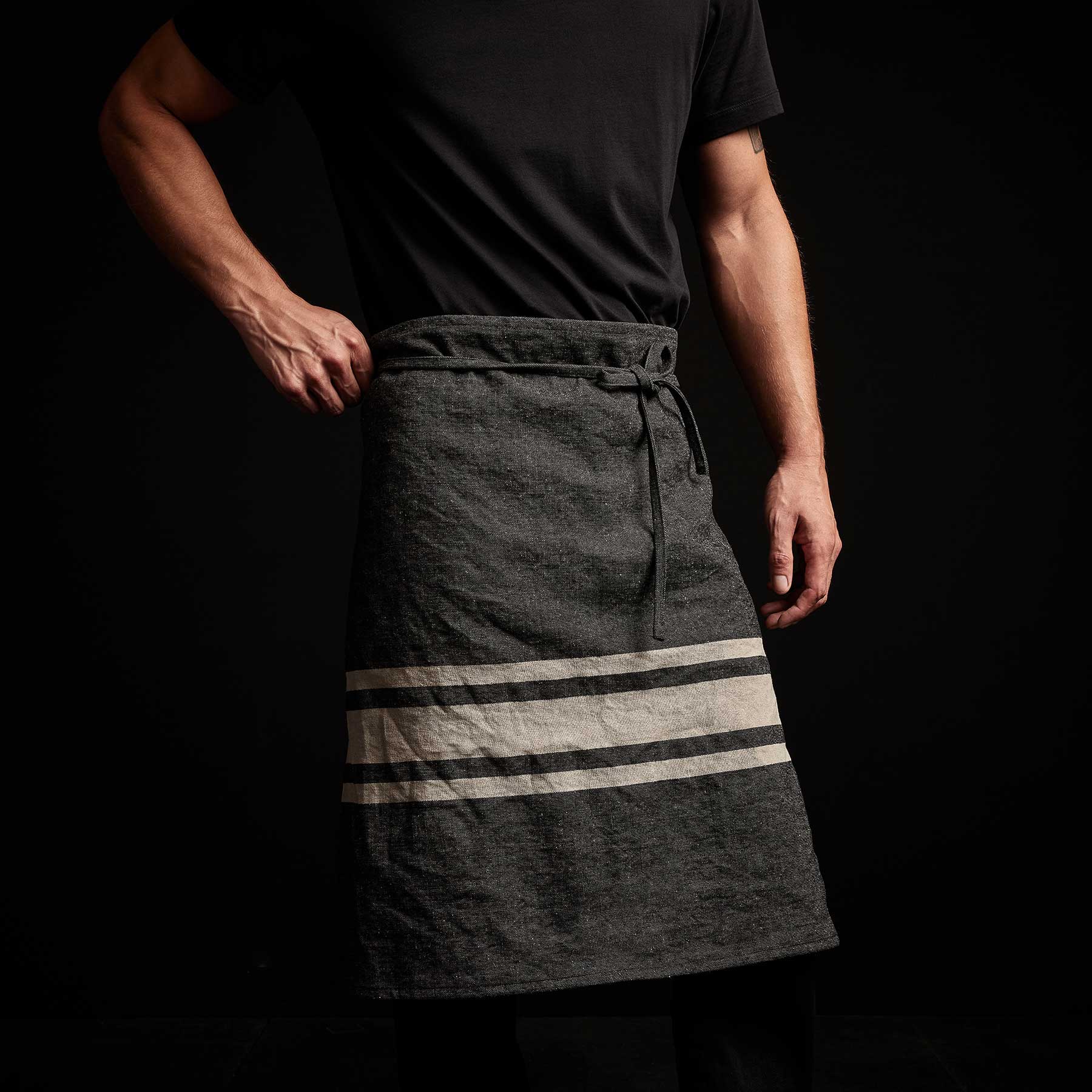 Three Stripe Half Apron - Black/Natural - Perfect for Cooking, Baking, Bartending & BBQ