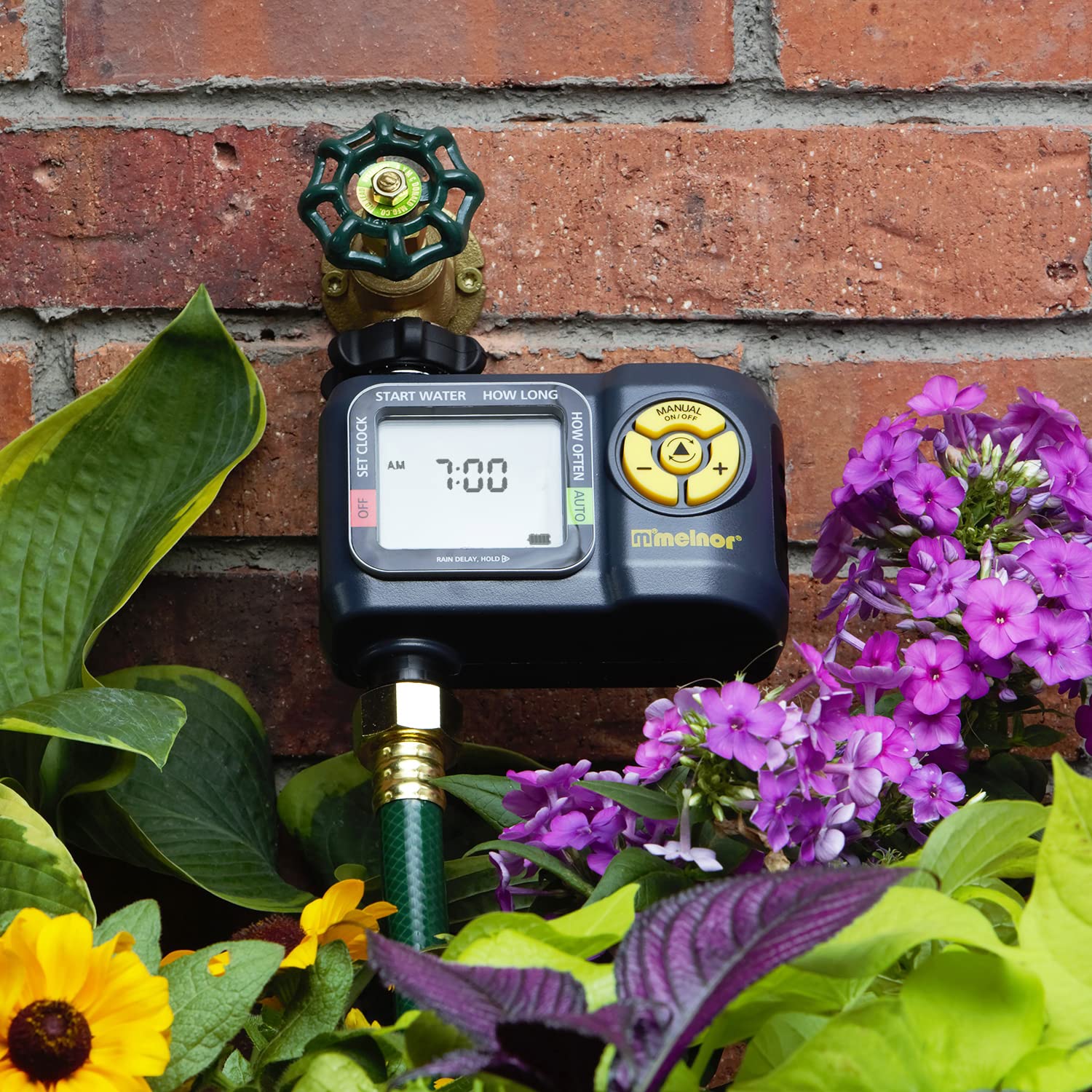 Melnor 65138AMZ AquaTimer Digital Hose Timer - 1-Zone Watering System with QuickConnect Bundle (Black & Yellow) - Perfect for Lawn, Garden & Outdoor Irrigation