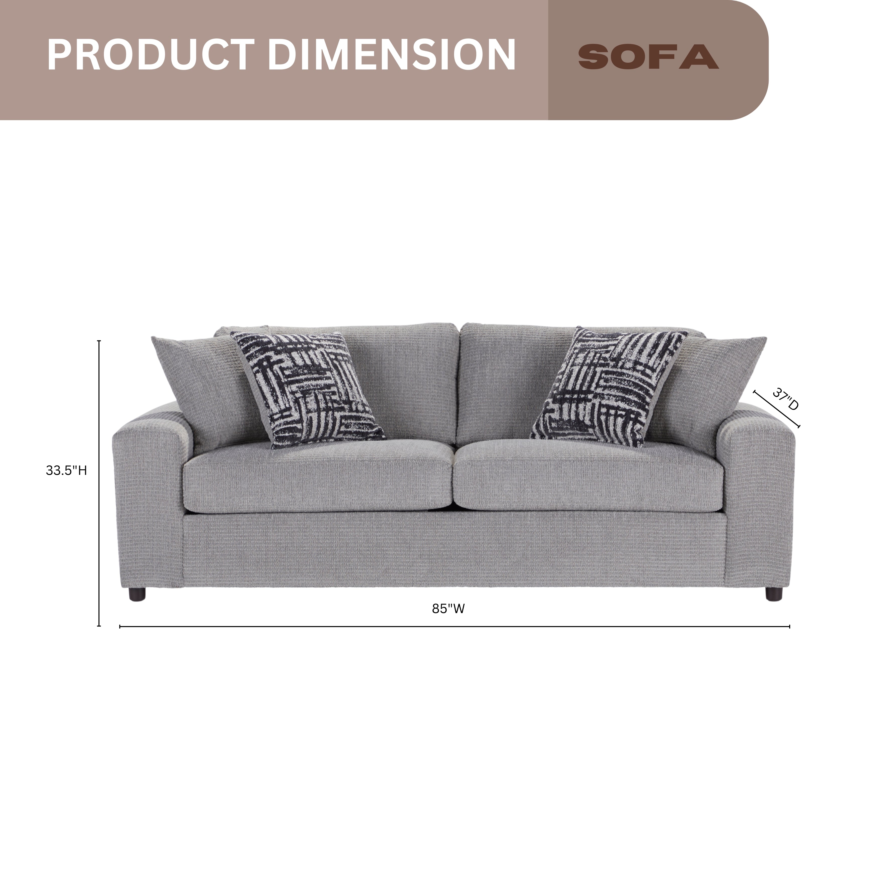 Roundhill Furniture Lancelot Upholstered Stationary Sofa - Comfortable Fabric Living Room Couch for Home, Apartment & Office Use