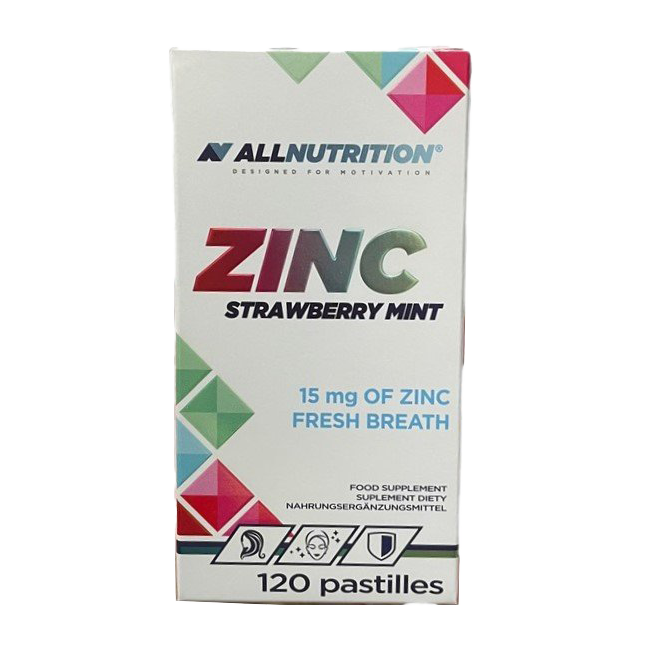 Allnutrition Zinc Supplement 15mg - Strawberry Mint Flavored Chewable Pastilles (120 Count) for Immune Support & Wellness - Perfect for Daily Use, Travel, and On-the-Go Nutrition