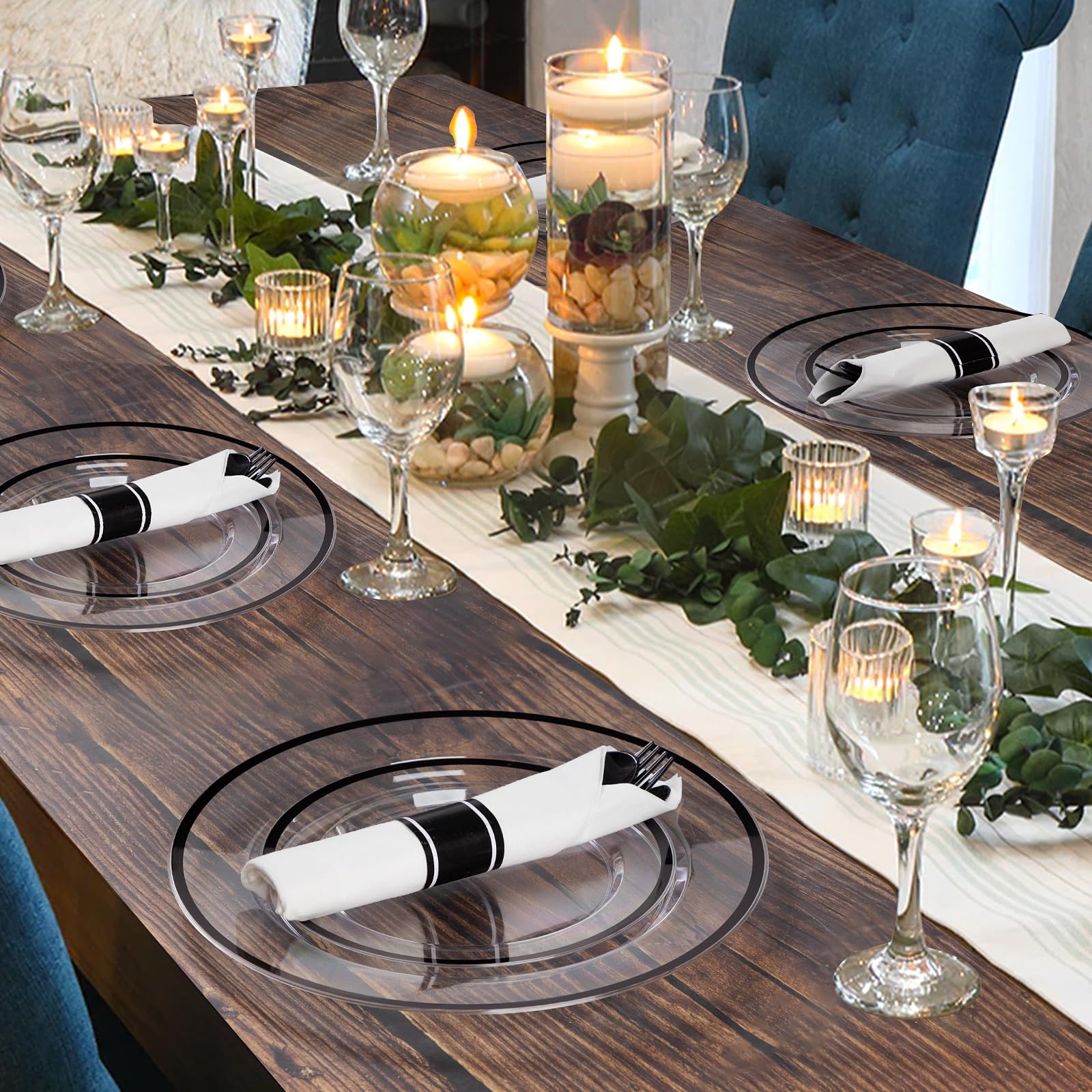 Goodluck 175-Piece Black Plastic Dinnerware Set for Party - Disposable Plates, Cups & Cutlery for 25 Guests - Includes 25 Dinner Plates, Dessert Plates, Pre-Rolled Napkins & Cups - Perfect for Birthday Parties, BBQs, Picnics & Events