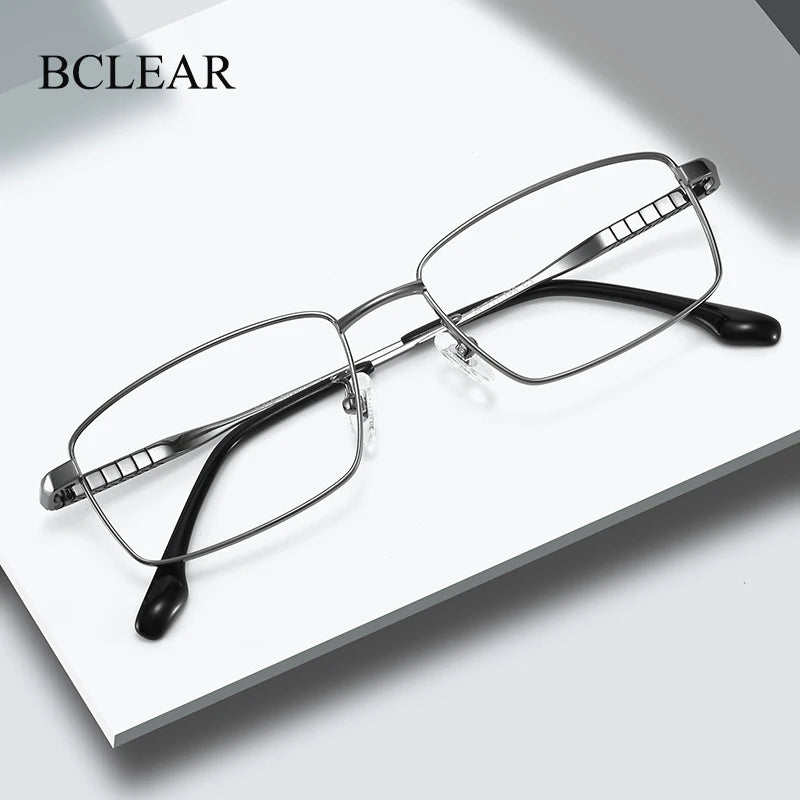 Bclear Men's Full Rim Square Titanium Eyeglasses 86699 - Lightweight Durable Frame for Work, Reading & Everyday Use