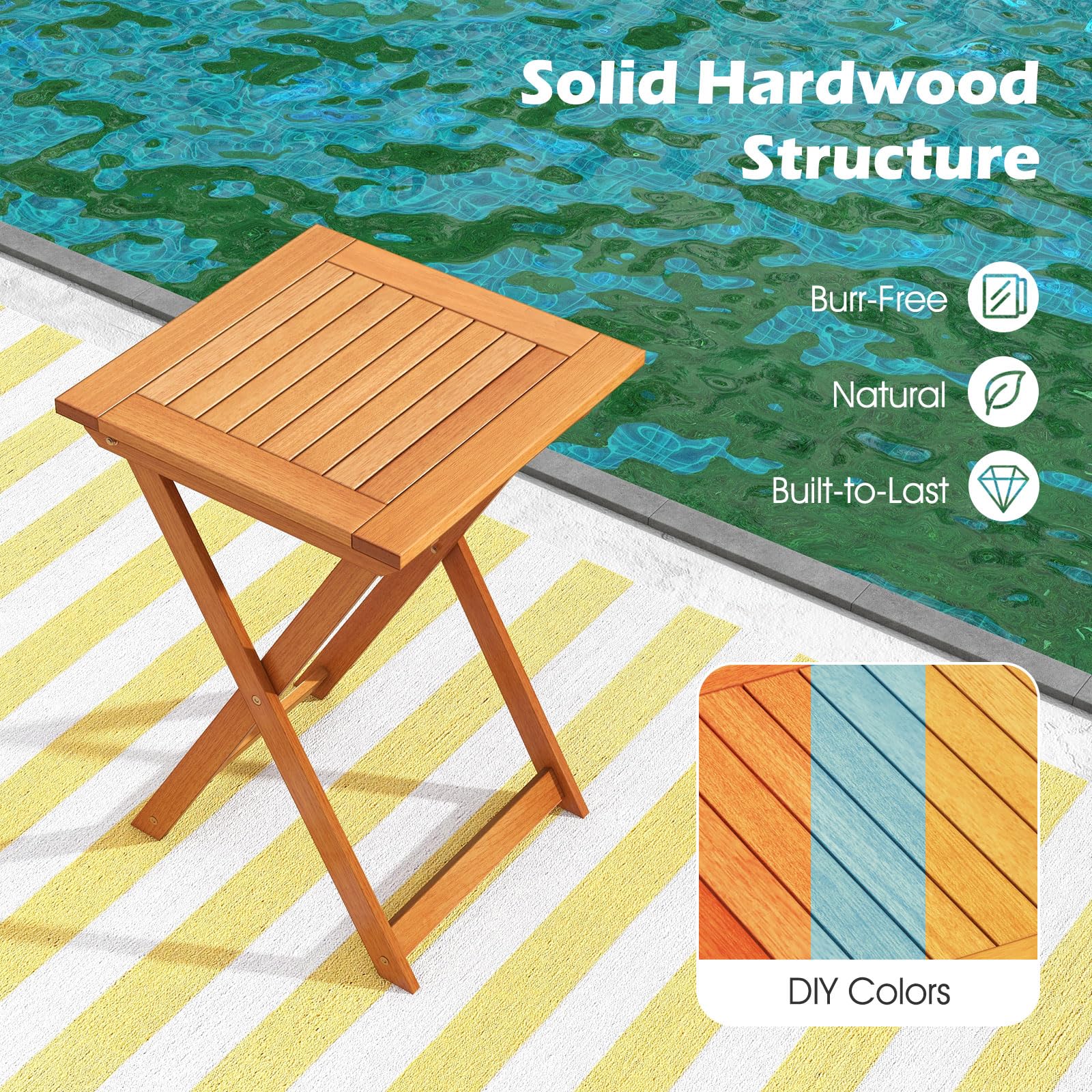 Tangkula 20 Inch Square Folding Patio Table - Outdoor Hardwood Bistro Table with Slatted Tabletop, Space-Saving Foldable Design for Backyard, Poolside, Balcony, Garden, Camping & Picnics (2-Pack)