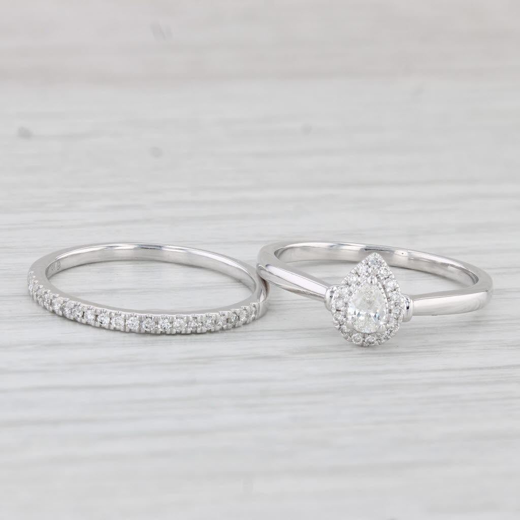 0.35ctw Pear Diamond Halo Engagement Ring & Wedding Band Set in 14k Gold - Size 8 | Elegant Bridal Jewelry for Proposals, Anniversaries & Special Occasions