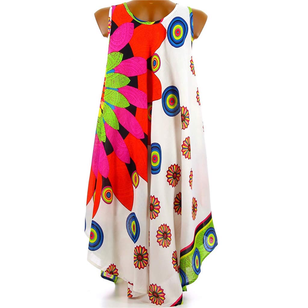 Women's Floral Boho Dress - Round Neck Sleeveless Summer Dress for Beach, Vacation & Casual Wear | Lightweight Printed Maxi Dress for Spring & Summer