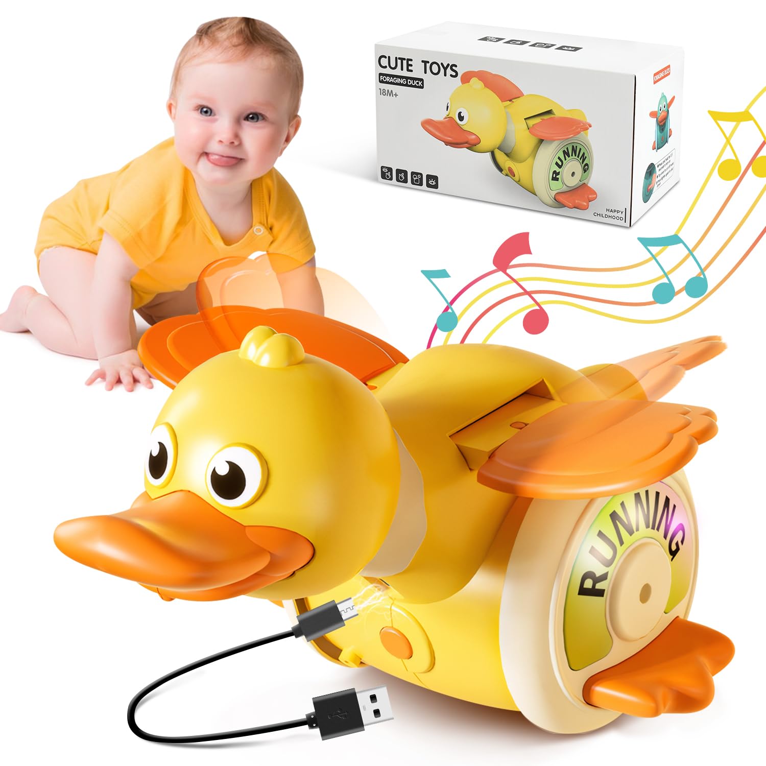 BAKAM Musical Crawling Duck Toy for Babies 18 Months - Light Up & Sound Toy for Tummy Time, Infant Crawling Practice - Fun Educational Baby Toy for Boys & Girls - Perfect for Playtime, Learning & Development