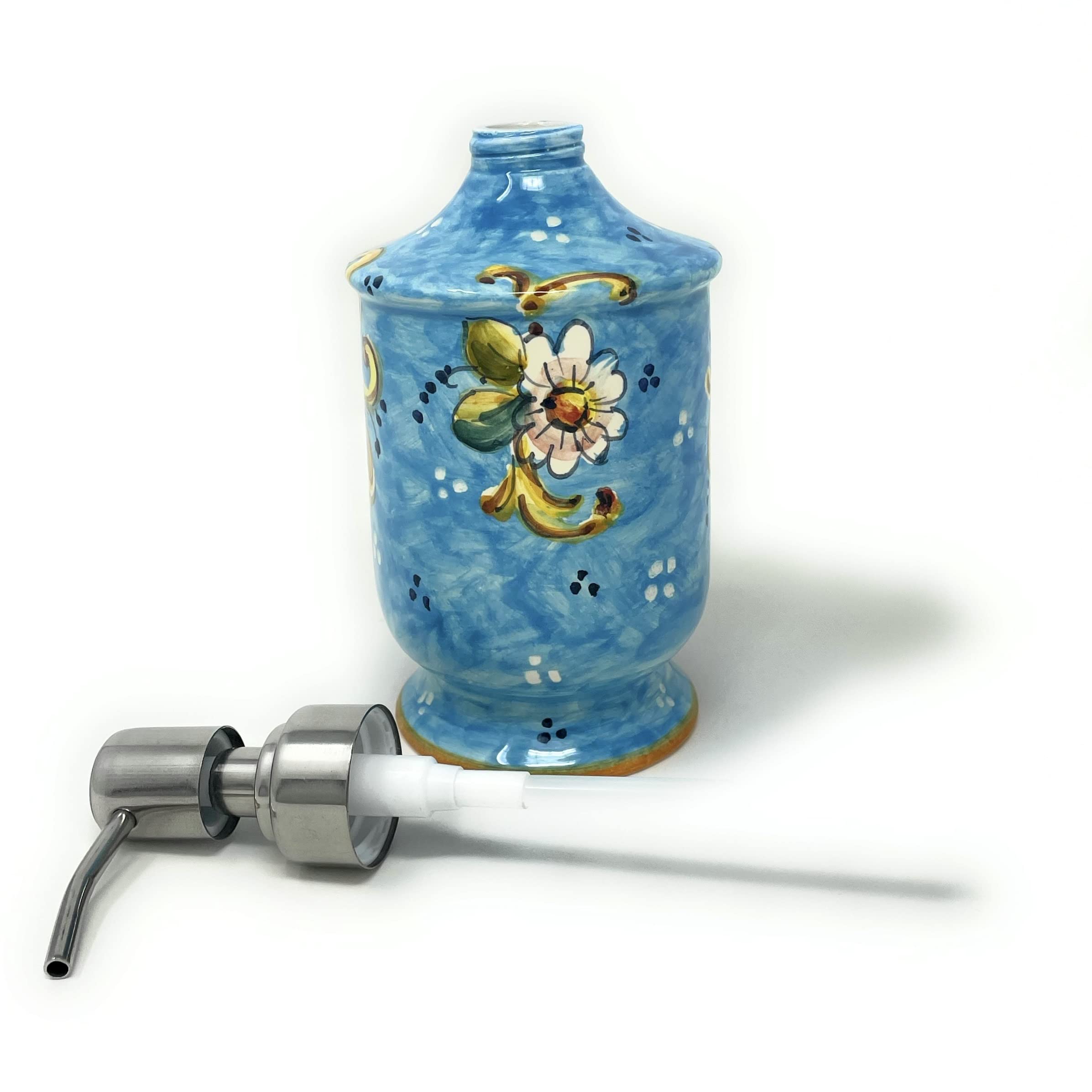 Italian Ceramic Soap Dispenser - Hand Painted Lemon Pattern, Rust Proof Stainless Steel Pump, Amalfi Style for Bathroom & Kitchen Decor | Made in Italy | Perfect for Coastal, Farmhouse, and Mediterranean Home Decor