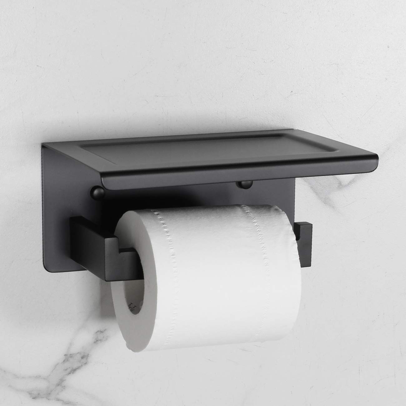Matte Black Stainless Steel Wall Mounted Toilet Paper Holder with Shelf - Bathroom Tissue Roll Dispenser for Home, Office & RV Use
