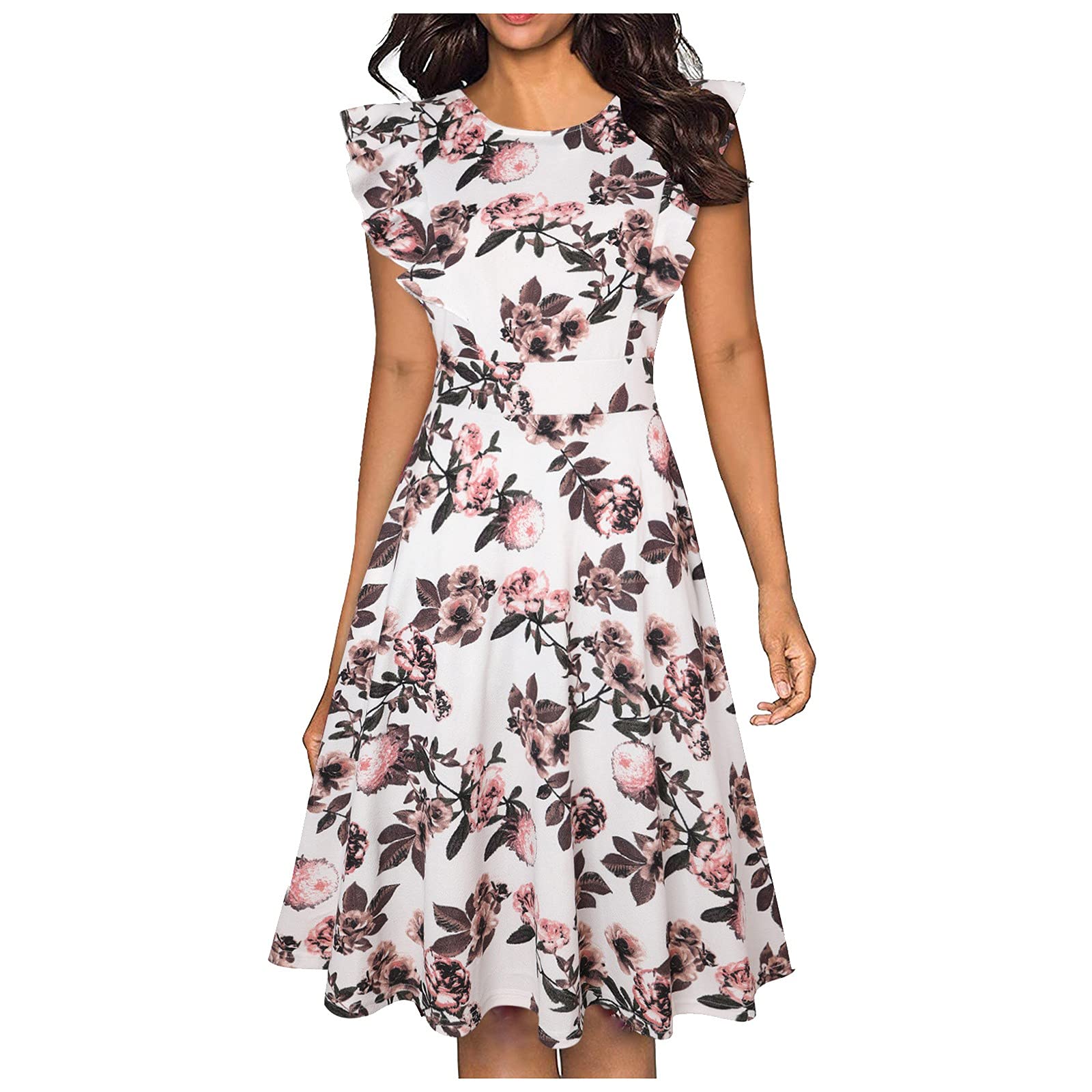 LINKIOM Women's Summer Fashion Dress - Short Sleeve Princess Style with Splicing Print Hem | Perfect for Beach Vacations, Date Nights & Summer Parties