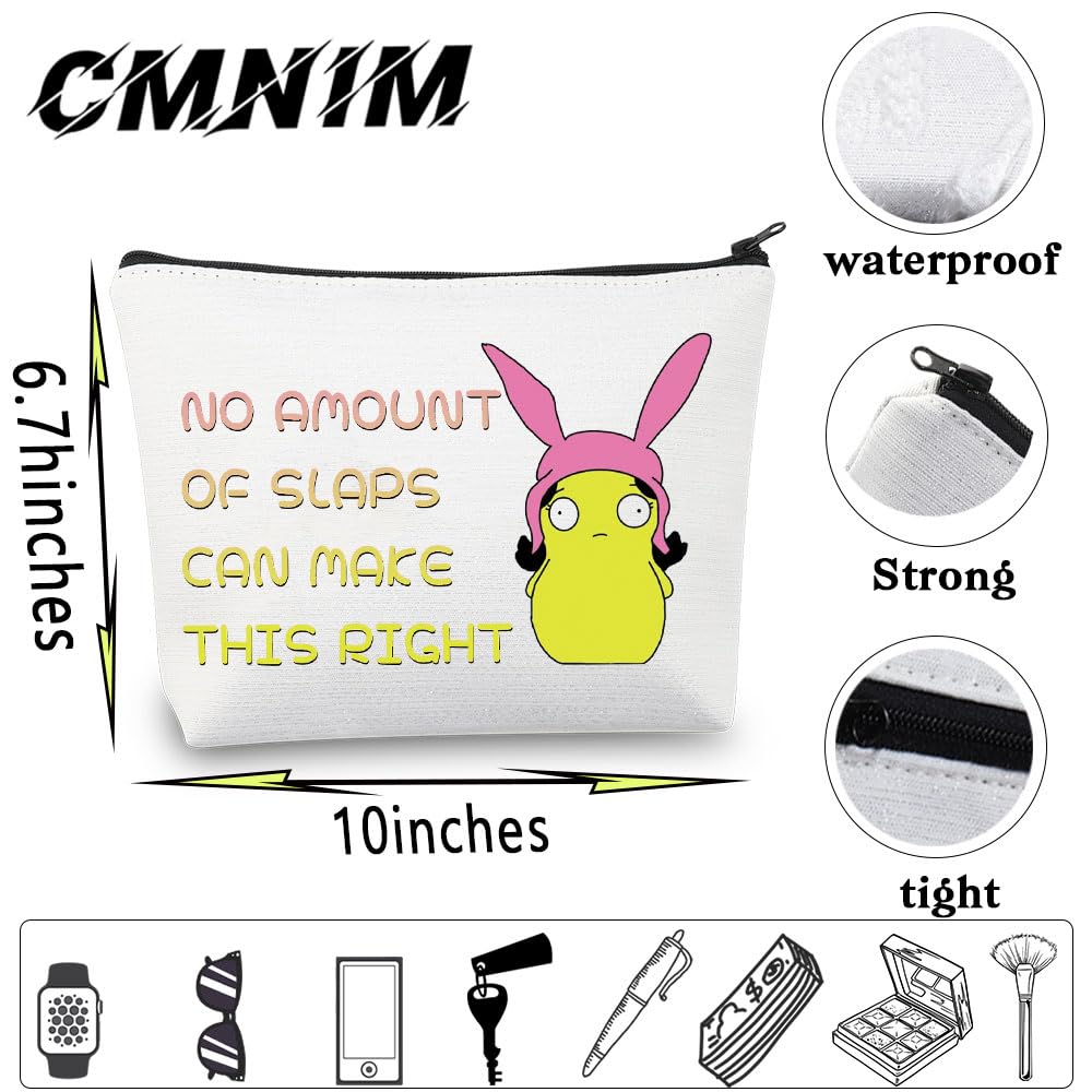 CMNIM Louise Kuchi Kopi Bunny Ears Makeup Bag - Bob's Burgers Inspired Gift for Fans - Perfect for Cosplay, Conventions & Anime Lovers - 'No Amount of Slaps Can Make This Right' Quote Design