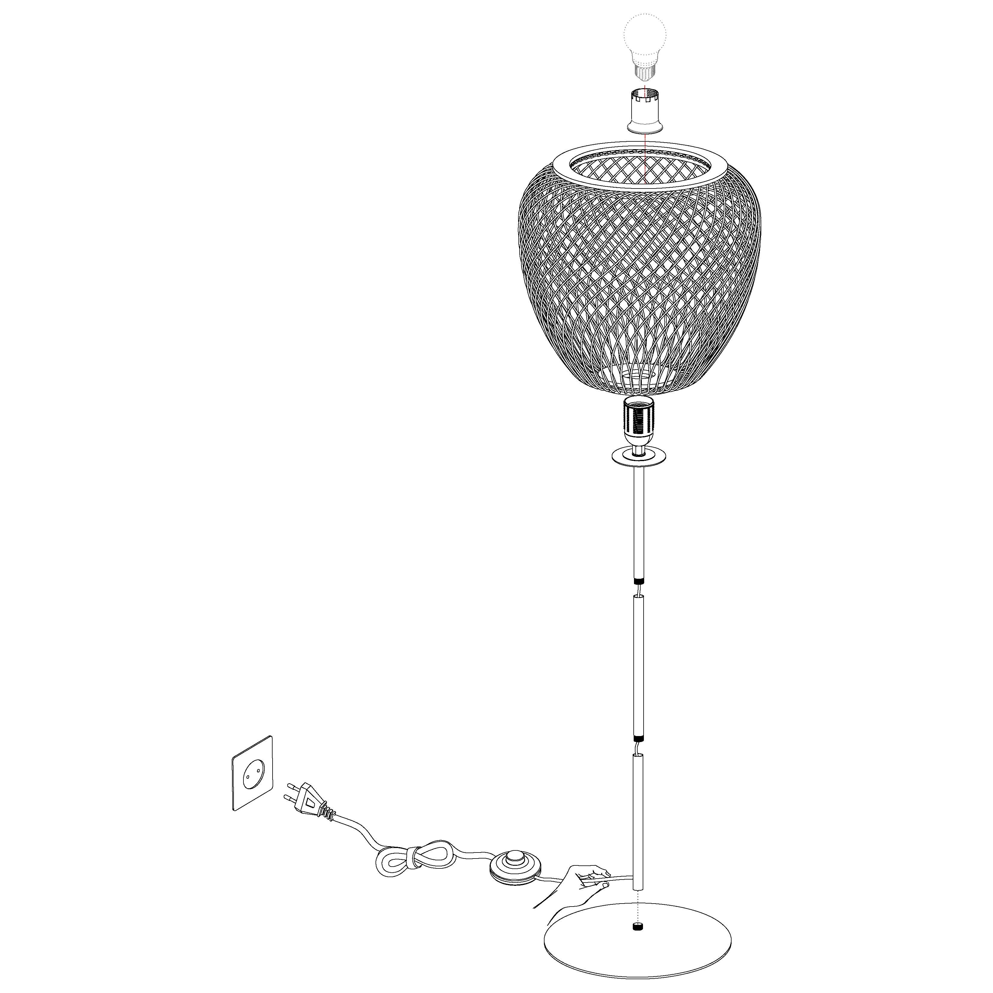Eglo Dembleby Black Metal Floor Lamp with Wicker Lampshade - Modern Farmhouse Lighting for Living Room, Bedroom & Office Decor