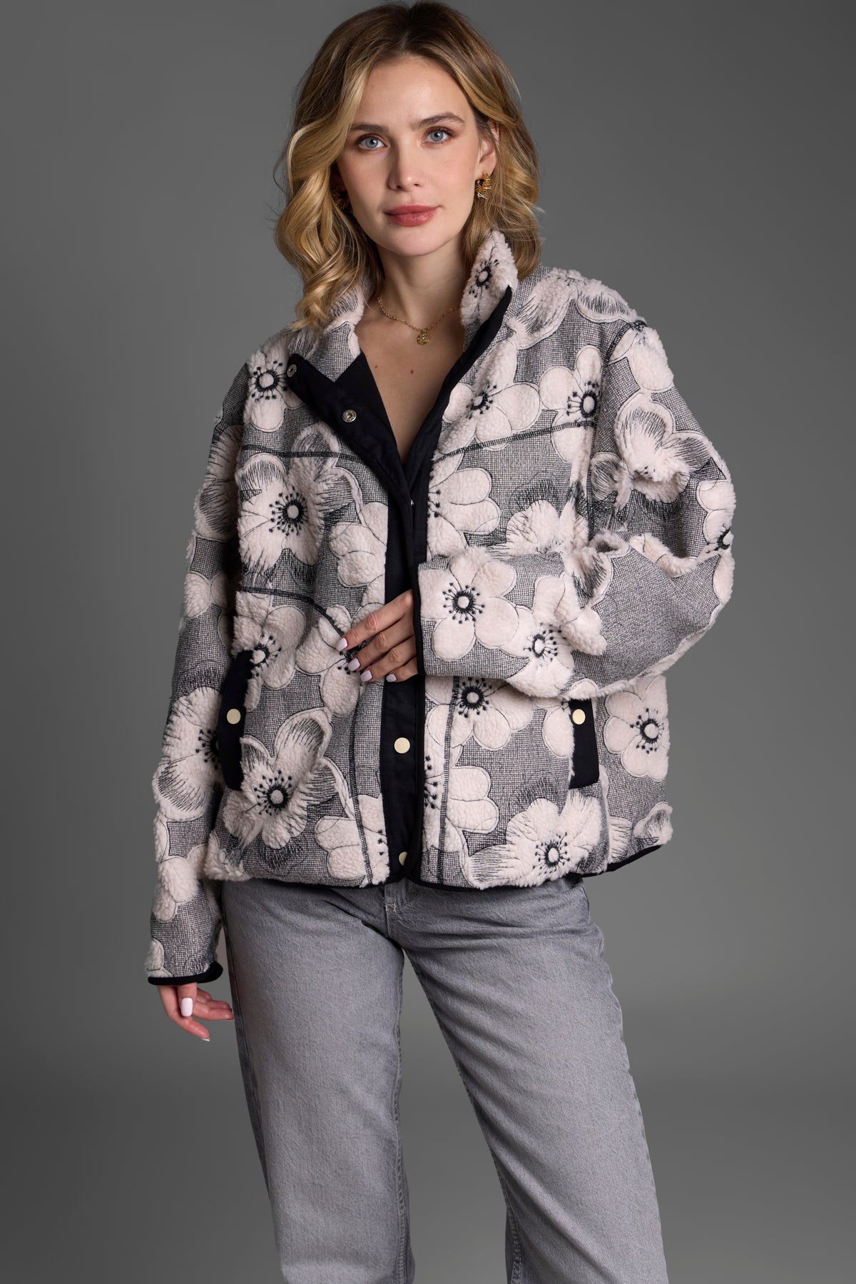 Women's Floral Sherpa Jacket - Cozy Fleece Lined Winter Coat for Outdoor Activities, Hiking & Casual Wear
