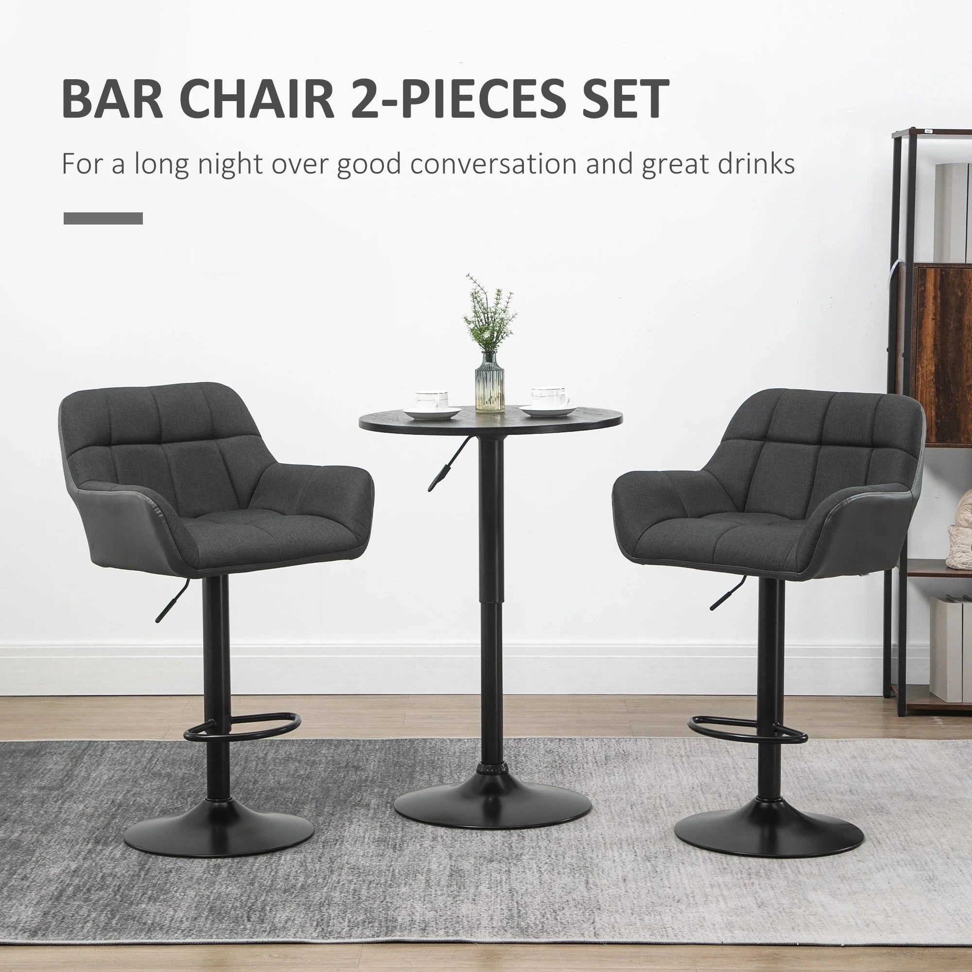 Swivel Adjustable Bar Stools (Set of 2) - Faux Leather & Linen Touch Fabric - 5 Color Options - Perfect for Kitchen Islands, Home Bars & Dining Areas