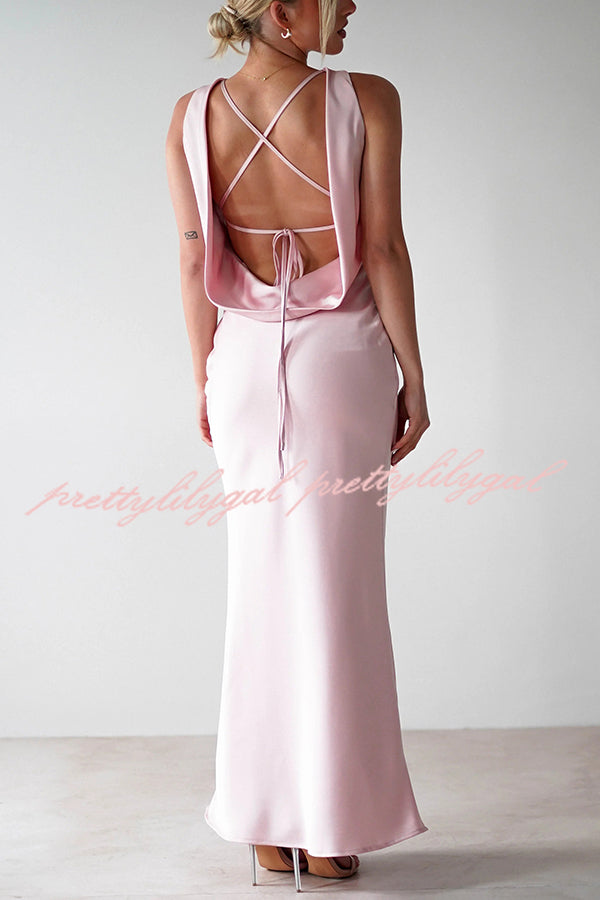 Elegant Solid Color Backless Lace-Up Slim Maxi Dress for Women - Perfect for Evening Parties, Weddings & Date Nights