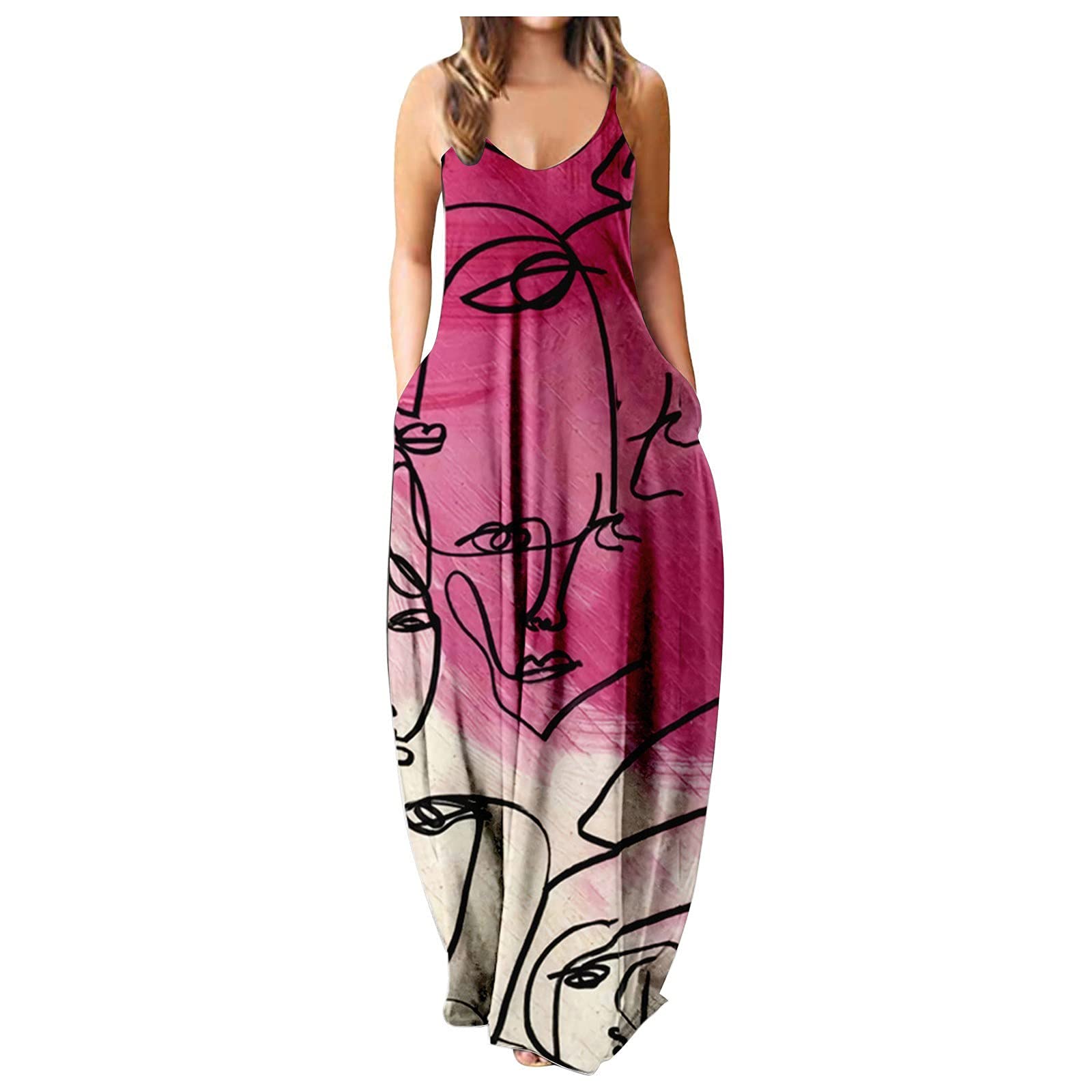 Women's Summer Maxi Dress - Tie Dye Print, Drawstring Waist, Gradient Sling Long Dress for Beach, Vacation & Casual Wear | Modest Fashion
