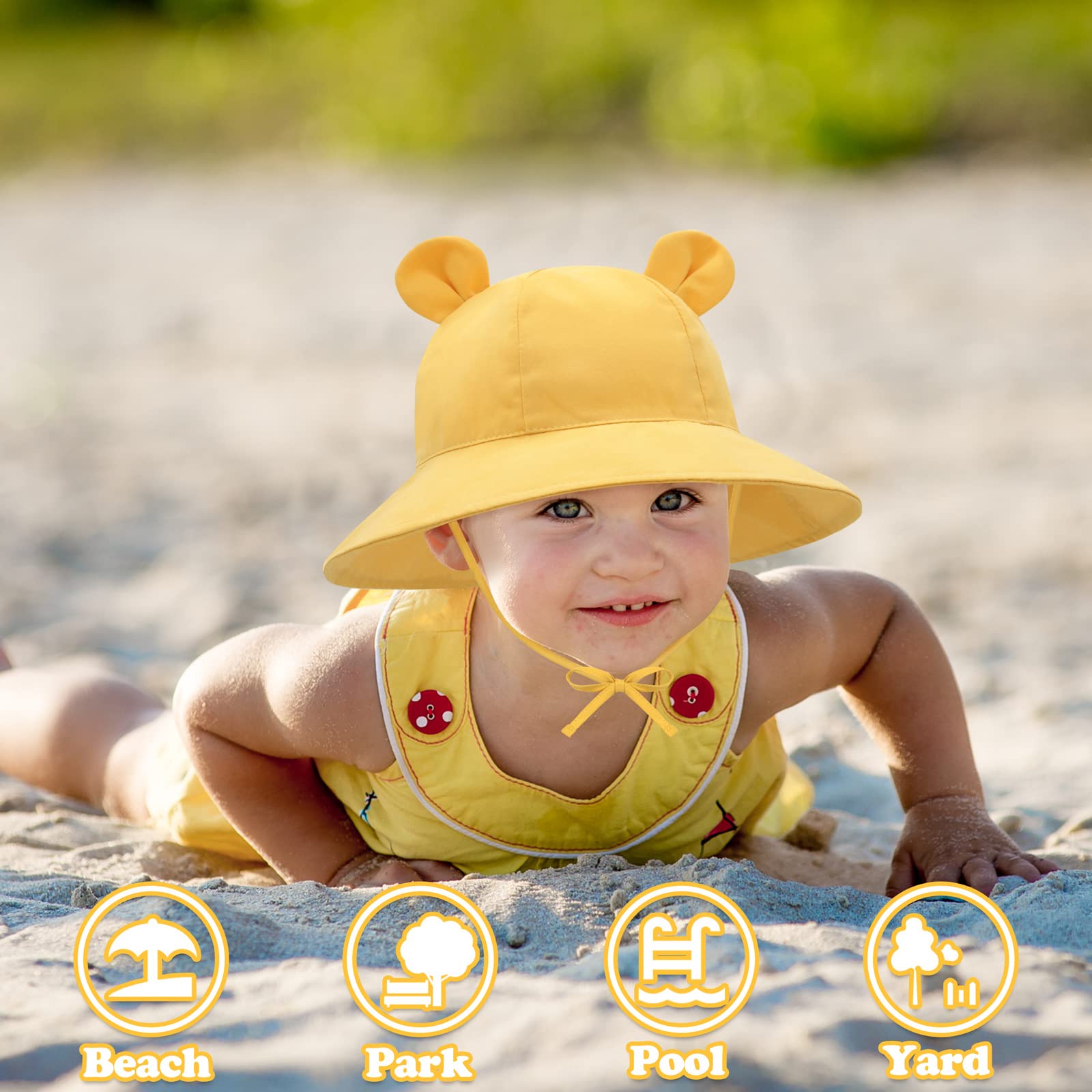 UPF 50+ Baby Sun Hat with Bear Ears - Wide Brim Toddler Sun Protection Hat for Boys & Girls - Perfect for Beach, Pool & Outdoor Play