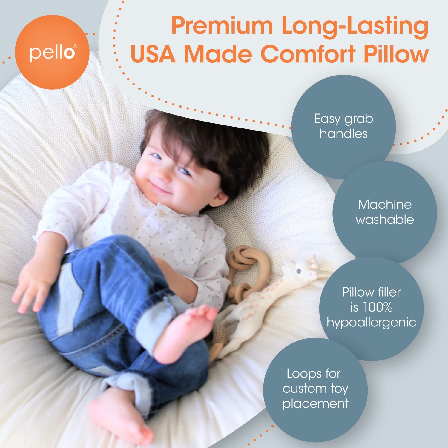 Pello Multi-Use Luxe Baby Floor Cushion - Soft Play Mat & Lounger for Infants & Toddlers (Serenity Gray) - Perfect for Nursery, Playroom & Travel