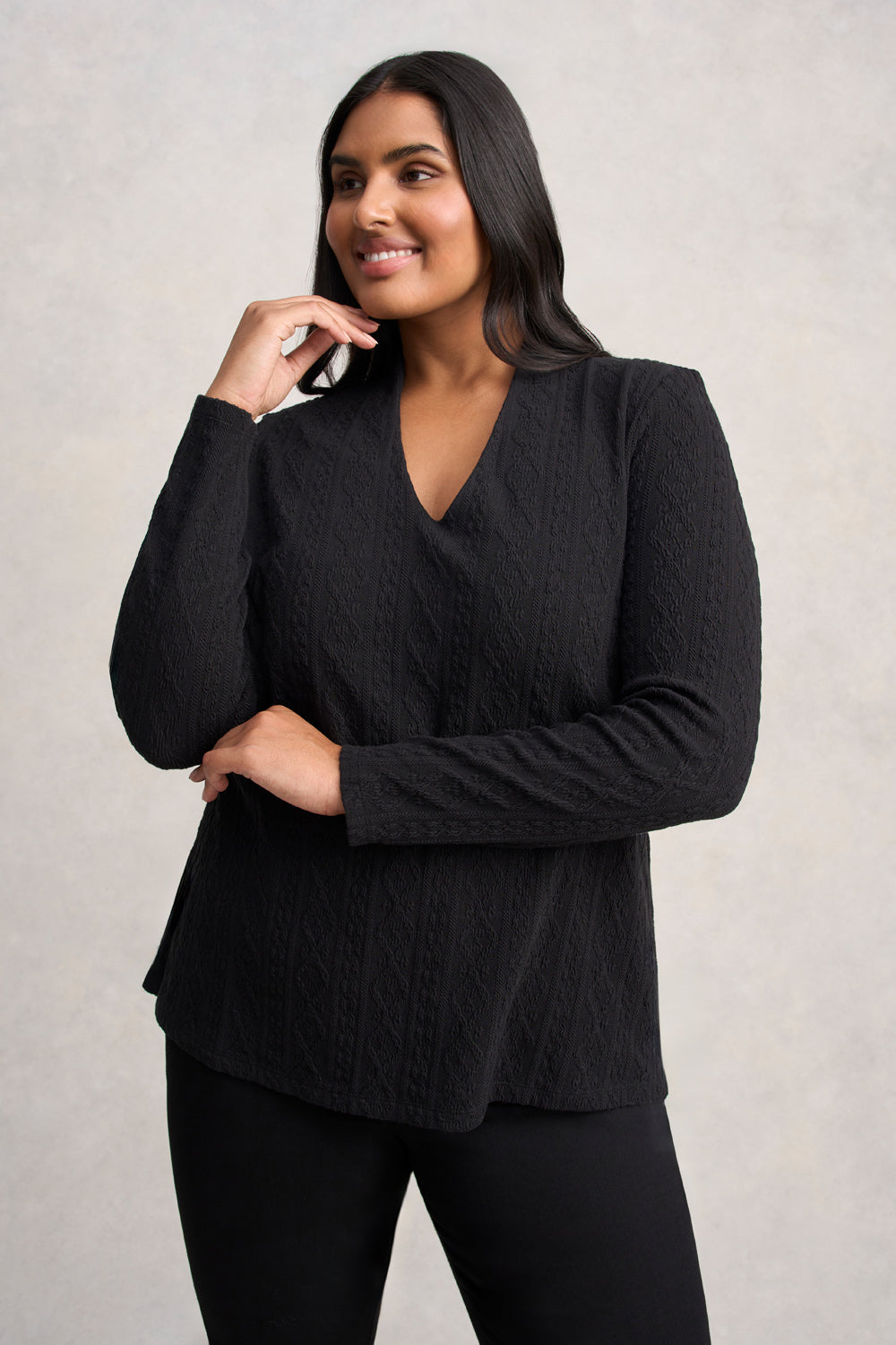Stylish Jacquard Swing Top in Black - Perfect for Casual Outings, Date Nights & Layering