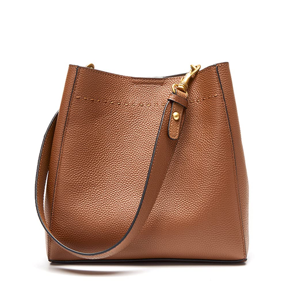 Genuine Leather Shoulder Bag for Women - Large Capacity Tote Bucket Bag Retro Handbag Commuter Satchel Purse | Perfect for Work, Travel & Everyday Use