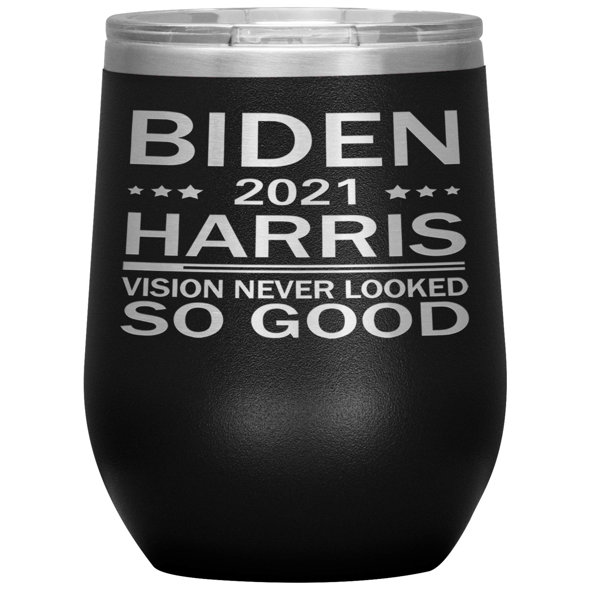 Biden Harris Wine Tumbler - Insulated Stainless Steel Presidential Election Cup for Hot & Cold Drinks - Perfect for Political Supporters, Campaign Events & Patriotic Gift Giving (Black)