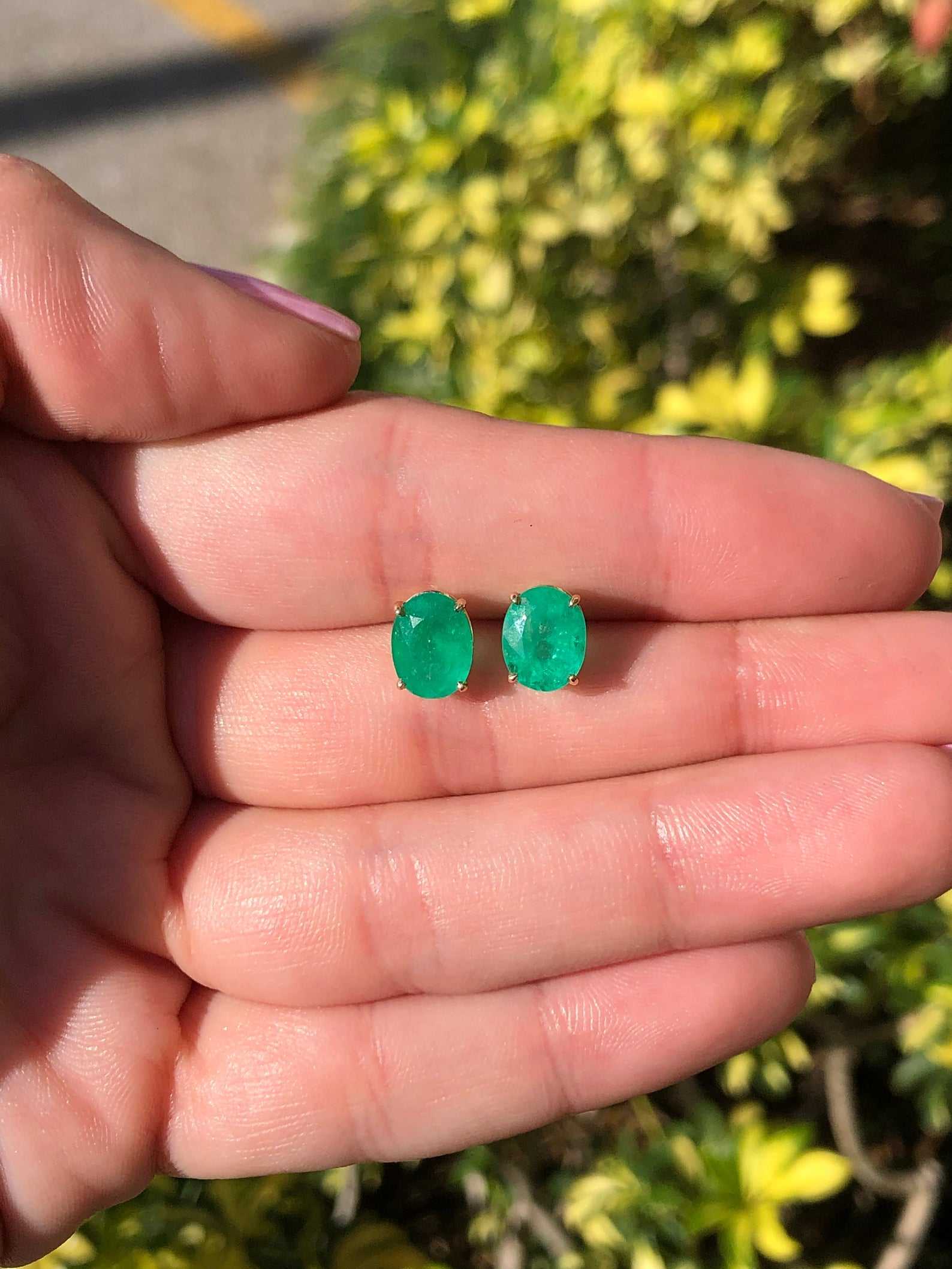 3.20tcw Medium Dark Deep Green Natural Emerald Oval Stud Earrings in 14K Gold - Elegant Statement Jewelry for Women, Perfect for Weddings, Parties & Special Occasions