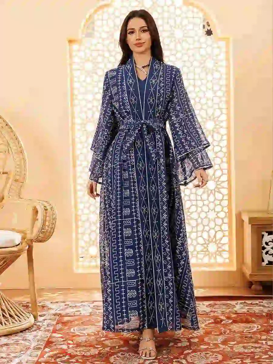 2-Piece Set Eid Doris Caftan Kaftan Dress with Inner Sleeveless Dress #24445 - Elegant Muslim Women's Outfit for Eid, Ramadan, Wedding & Special Occasions