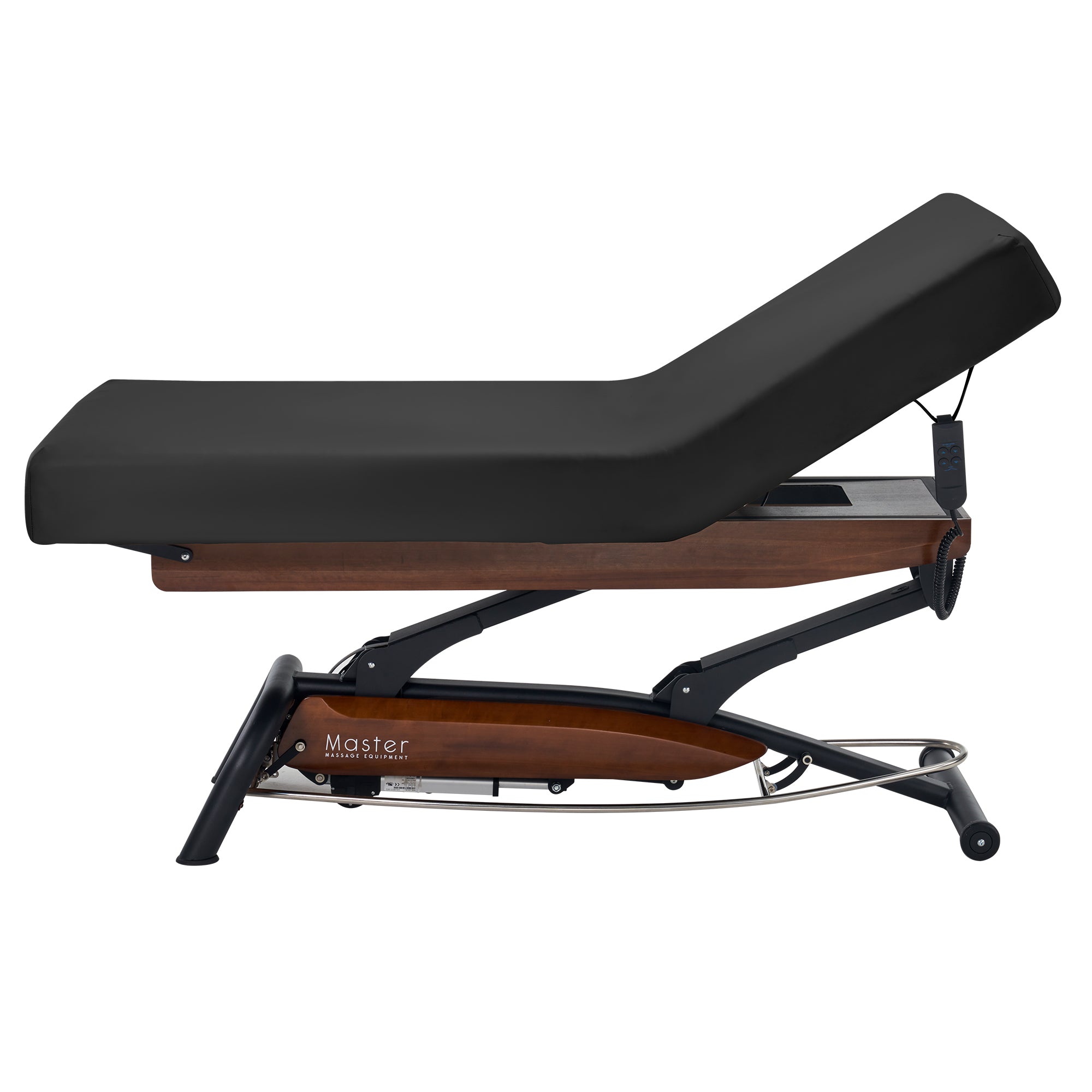Premium Electric Lift Massage Table - Atlas Liftback Spa Salon Stationary Bed with Walnut Base & Cream Top, Interchangeable Black Upholstery - Perfect for Professional Massage Therapy, Spa Treatments, and Home Relaxation