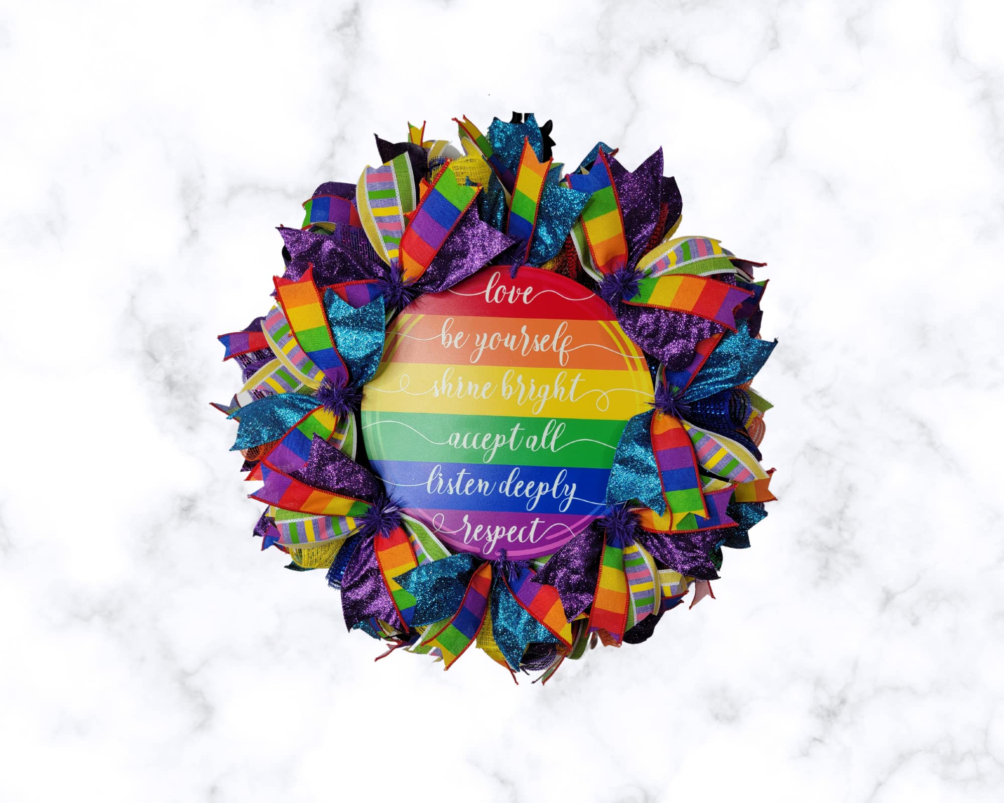 Vibrant Rainbow Mesh Wreath for Front Door - Colorful LGBT Pride Decor, Wedding Celebration Wreath, Gay Pride Wreath for Home & Party Decorations