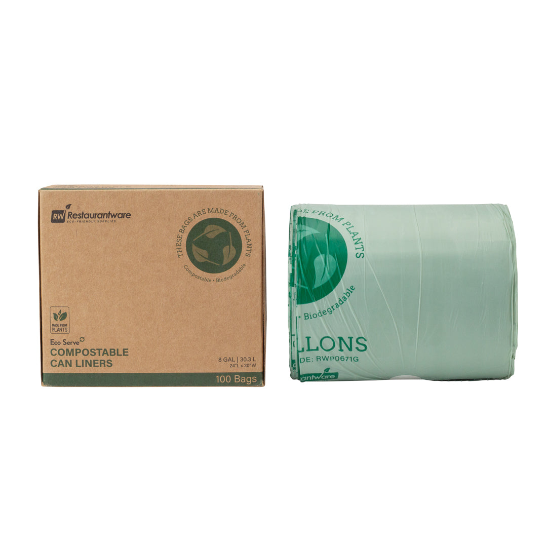 Basic Nature 8 Gallon Green Compostable Trash Bags - 100 Count Box of Eco-Friendly Plastic Can Liners for Kitchen, Office & Outdoor Waste Disposal