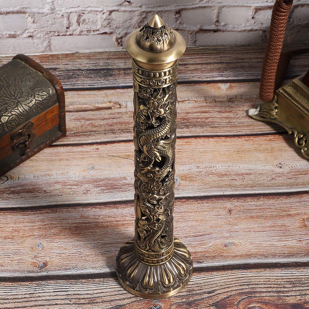 Bronze Dragon Phoenix Incense Stick Holder - Vertical Incense Stand with Ash Catcher for Home Decor, Meditation & Yoga, Feng Shui, Birthday Gift