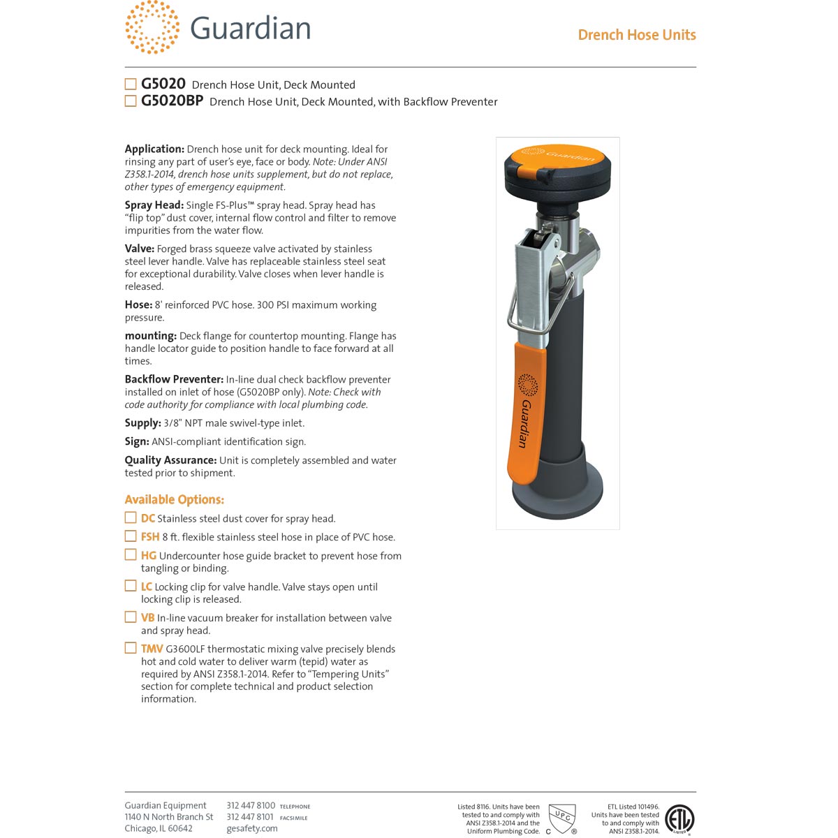 Guardian G5020 Single Head Emergency Eyewash Station - Deck Mounted Safety Shower for Laboratories, Factories & Industrial Use - ANSI Compliant Eye Wash Unit for Chemical Splash Protection