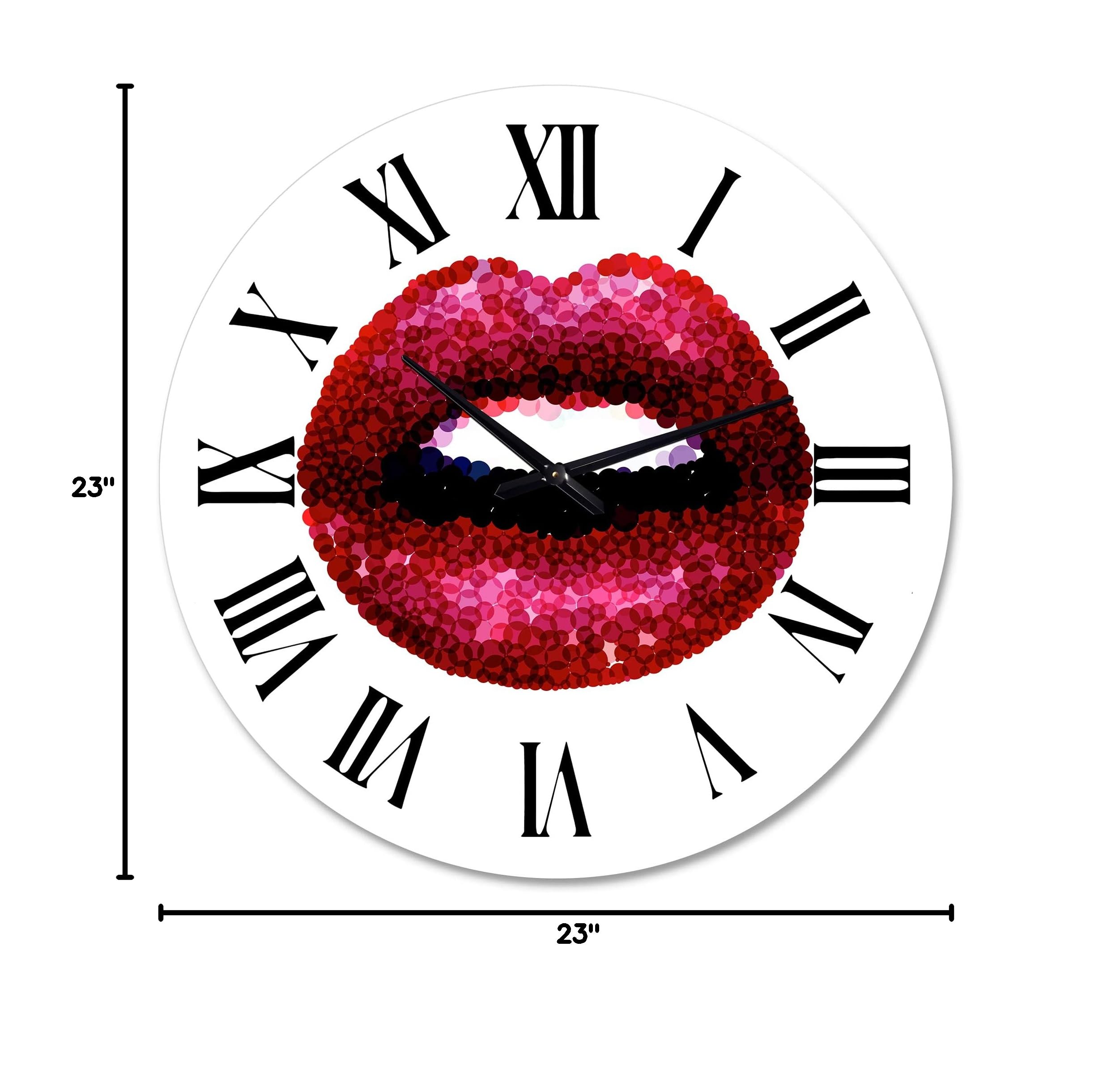 DesignQ Modern Wall Clock - Large 'Sexy Red Woman Lips' Art Decor for Living Room, Bedroom & Office | Silent Non-Ticking Battery Operated