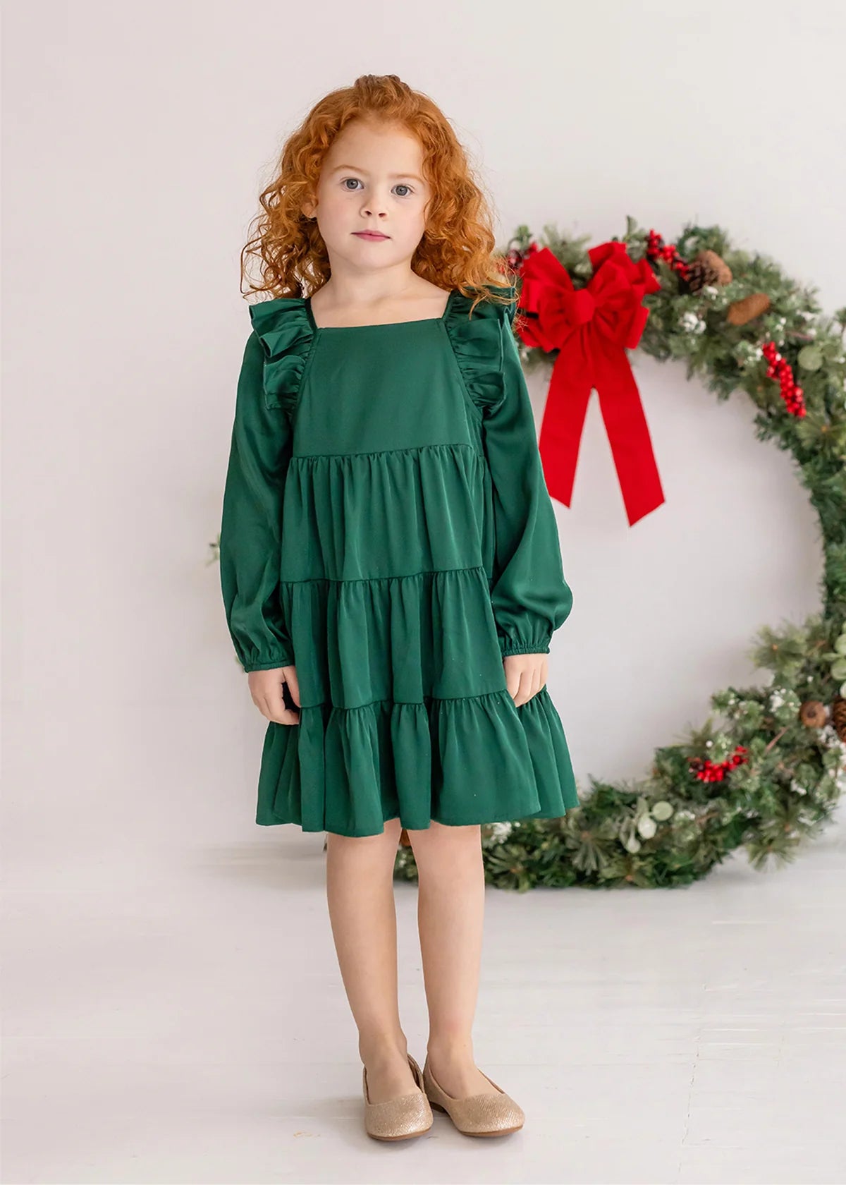 Elegant Mistletoe Emerald Green Tiered Maxi Dress for Women | Perfect for Holiday Parties, Christmas Events & Special Occasions