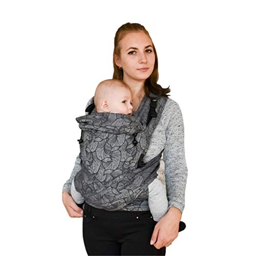 Organic Cotton Jacquard Baby Wrap Carrier - Gray Leaf Design for Comfortable Hands-Free Babywearing - Perfect for Newborns, Infants & Toddlers - Ideal for Shopping, Travel & Outdoor Activities