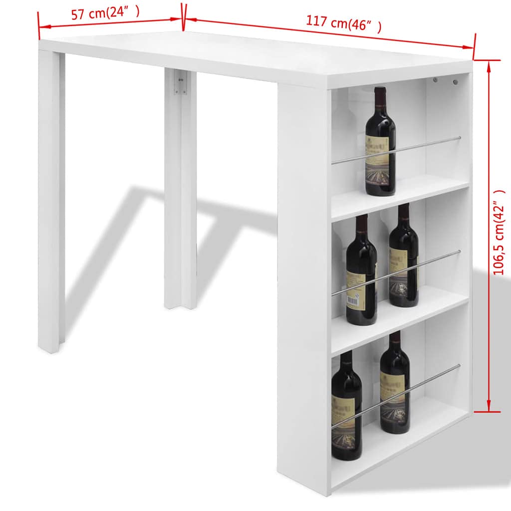 Modern White High Gloss MDF Desk & Dining Table with Wine Rack - Fast Shipping | Perfect for Home Office, Kitchen & Bar Areas