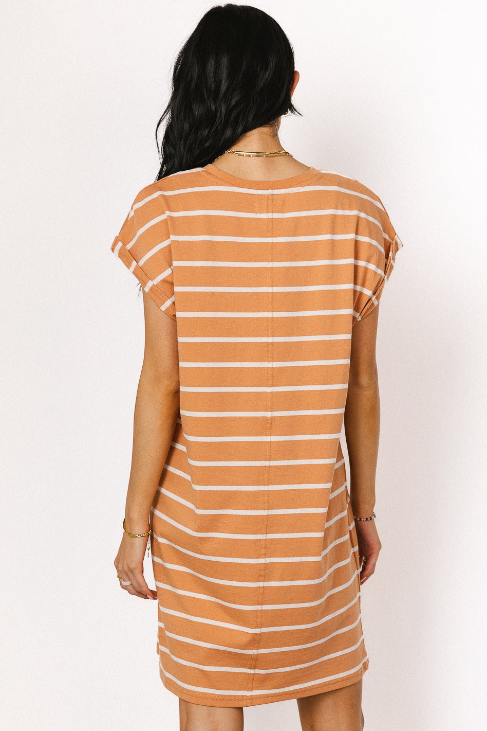 Kennedy Striped Rust T-Shirt Dress for Women - Casual Summer Dress with Pockets | Perfect for Beach, Vacation, and Everyday Wear