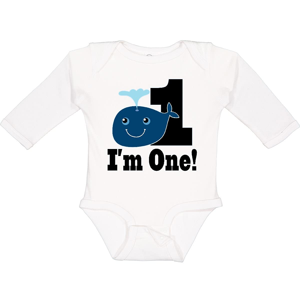 Inktastic 1st Birthday Boy Whale Design - 1 Year Old Baby Long Sleeve Creeper Outfit for Boys - Perfect for Birthday Parties, Photo Shoots & Special Occasions