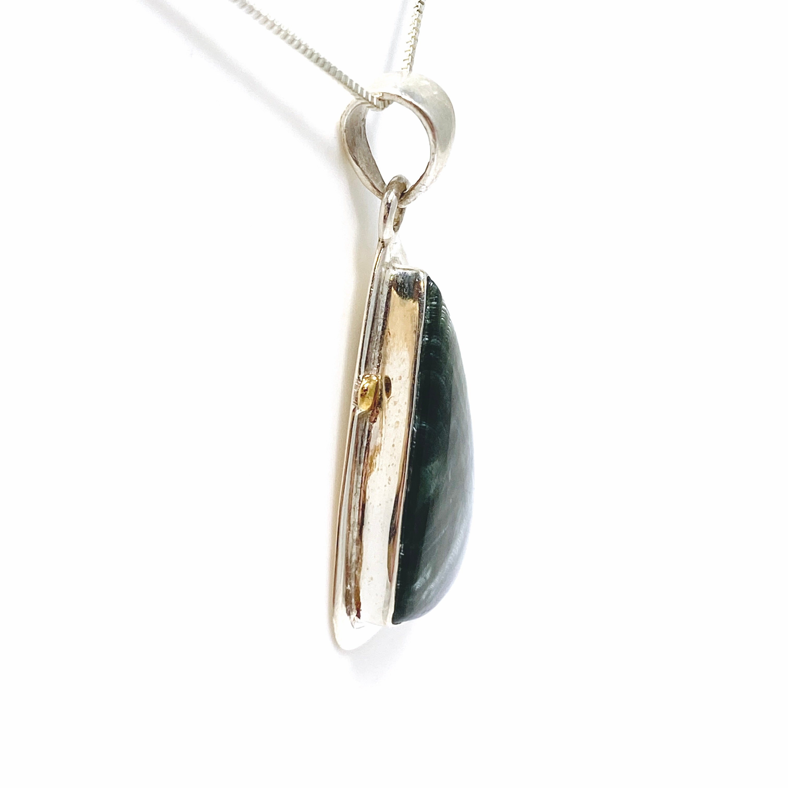 Seraphinite Freeform Cabochon Pendant - Handmade Silver Jewelry with Decorative Setting KPGJ4846 | Perfect for Spiritual Healing, Meditation & Unique Gift Giving