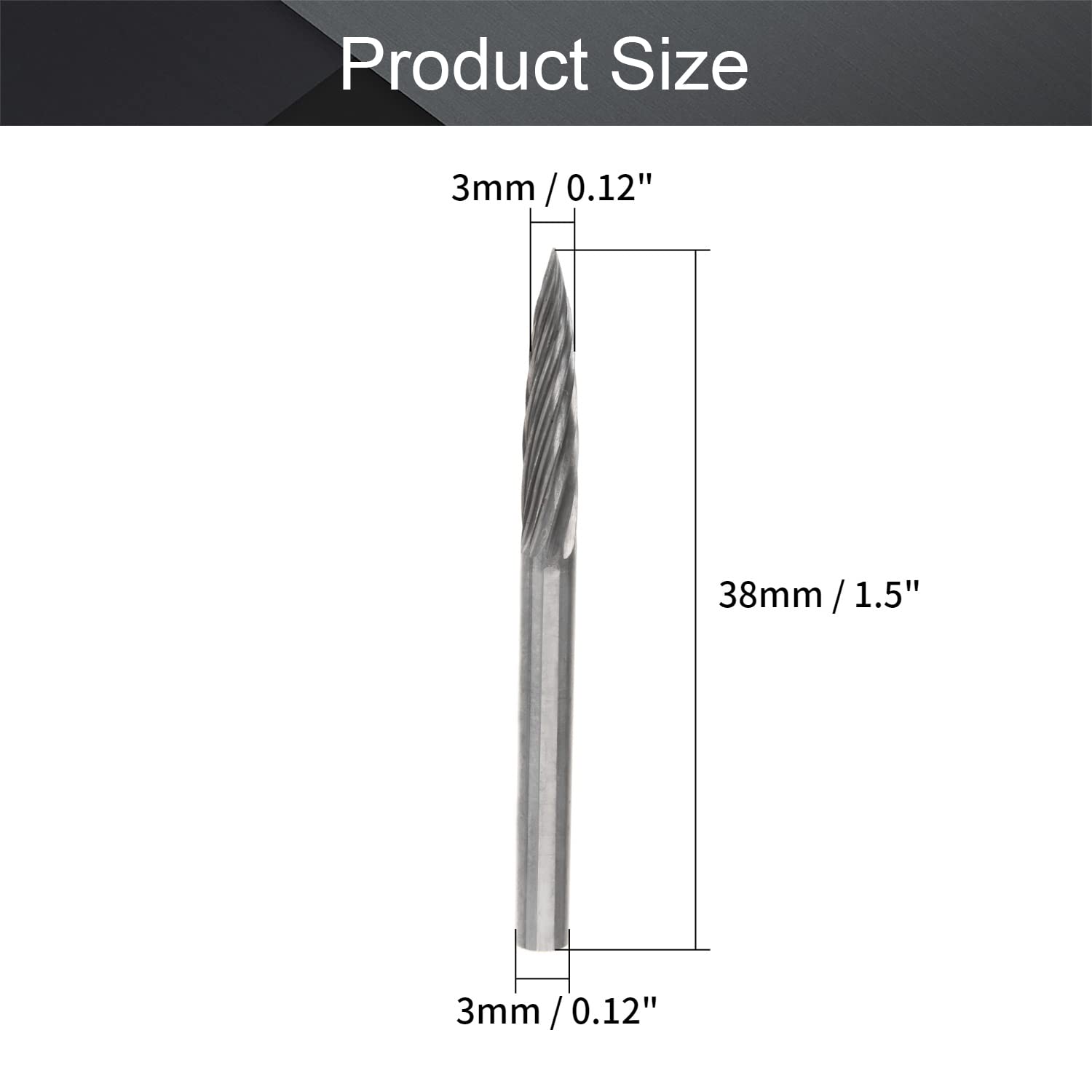 Utoolmart Tungsten Carbide Rotary Files - 3mm Shank Single Cut Top Toothed Conical Burr Set for Die Grinder, Wood Carving & Metal Polishing - Perfect for DIY Projects, Jewelry Making & Automotive Repair (1pc)