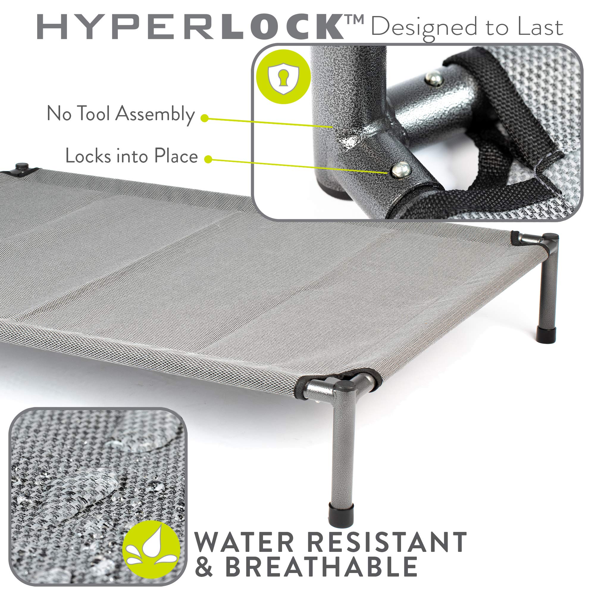Hyper Pet Raised Rest Deluxe Elevated Dog Bed - Washable Large Outdoor Dog Bed (40x30x6.99 Inches) Supports 125 lbs - Gray - Perfect for Backyard, Patio & Camping Trips