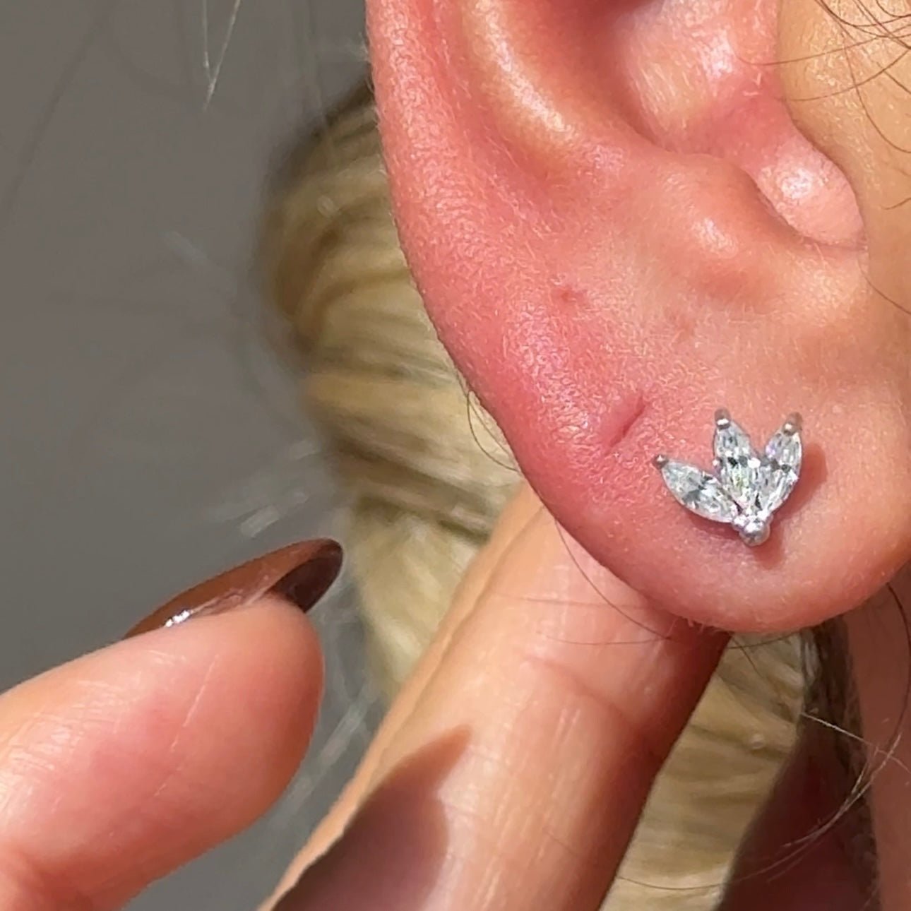 14k White Gold Marquise Gemstone Lotus Flat Back Stud Earrings - Elegant & Dainty Jewelry for Women, Perfect for Weddings, Parties & Everyday Wear