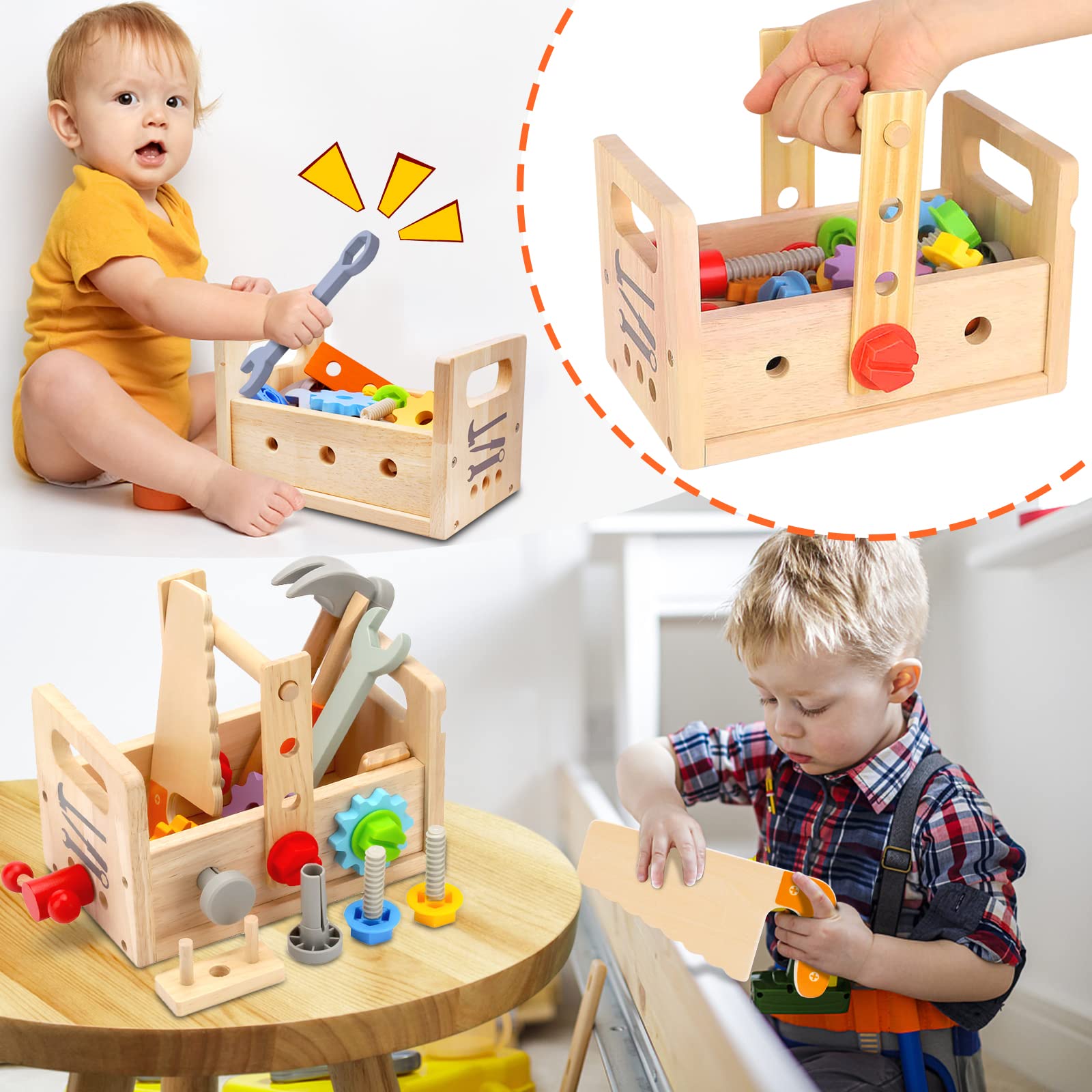29-Piece Wooden Montessori Tool Set STEM Toys for Toddlers Ages 2-5 - Educational Pretend Play with Tool Bench - Perfect Birthday Gift for Kids | Learning Through Play, Fine Motor Skills Development, Early Childhood Education