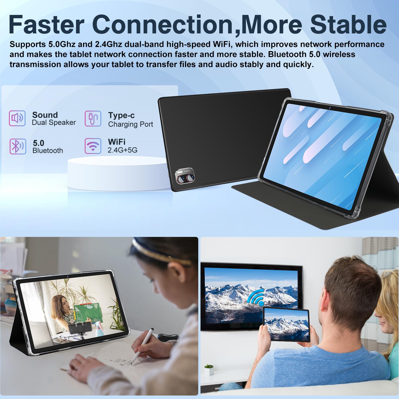 10.36 Inch Android 13 Tablet with 2K Screen | 16GB RAM + 256GB ROM (Expandable to 1TB) | 2000x1200 Resolution | 5G WiFi | 8600mAh Battery | 5MP+13MP Cameras | Includes Keyboard & Mouse (Black) - Perfect for Work, Study, and Entertainment