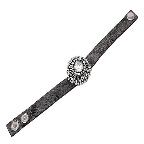 Flower Theme Leather Bracelet for Women - Elegant Silver Jewelry for Casual Wear & Special Occasions