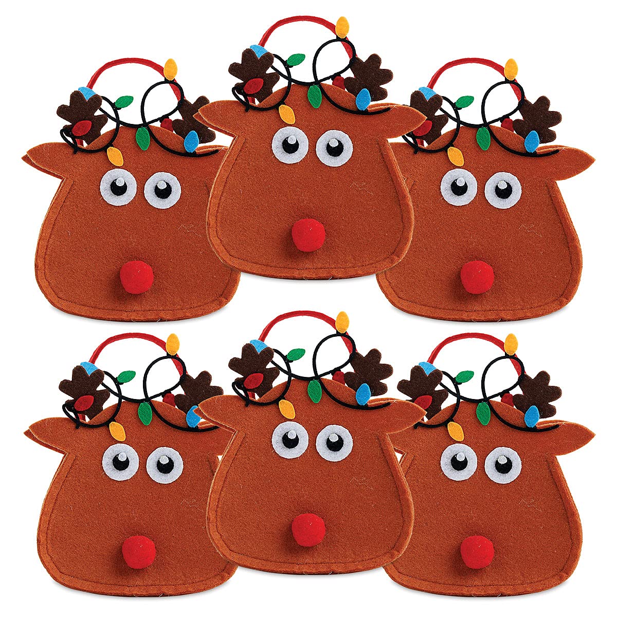 6-Pack Reindeer Felt Christmas Treat Bags for Kids - 5.25