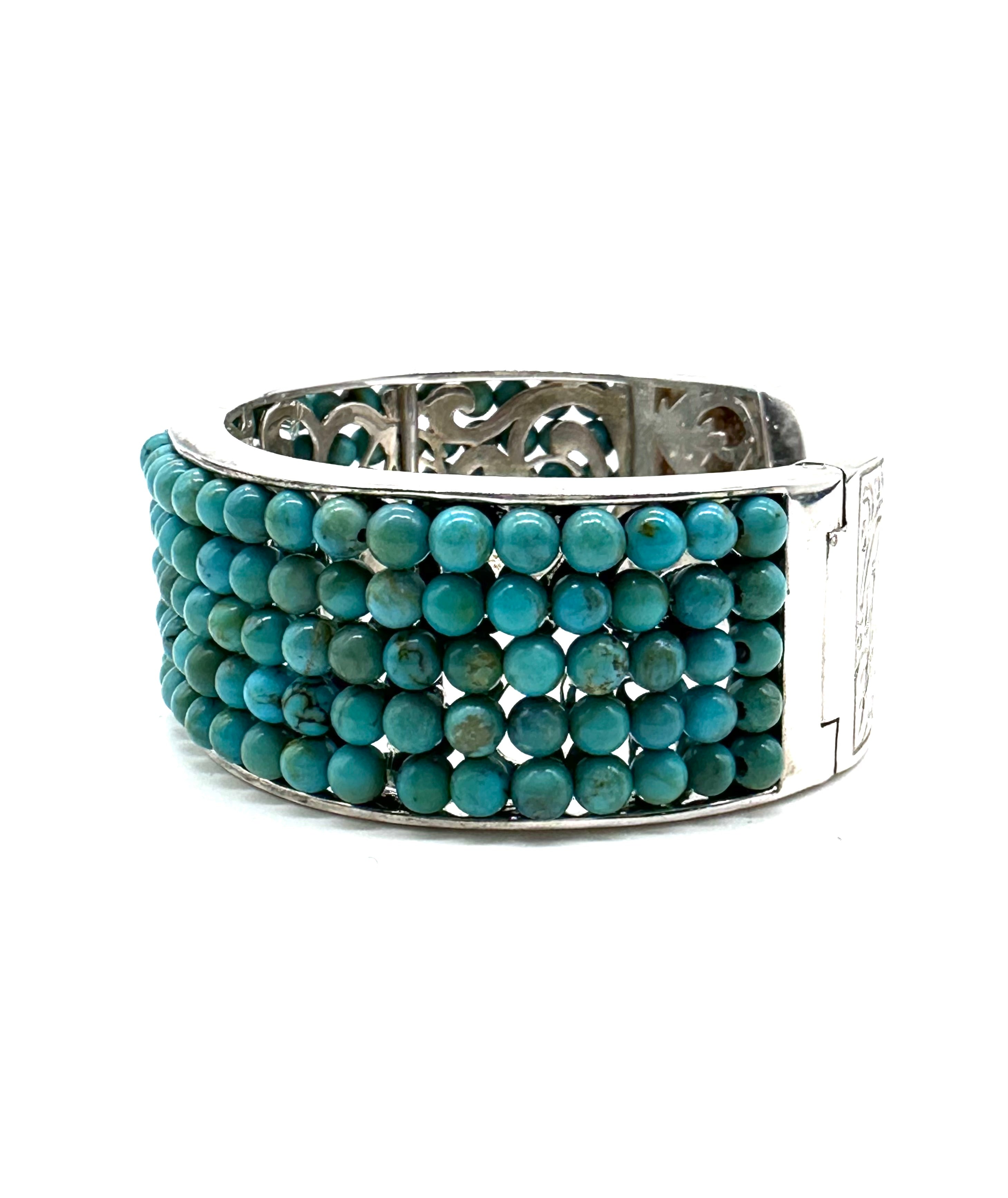 Sterling Silver Blue Turquoise Bead Cuff Bracelet for Women | Handmade Boho Jewelry | Perfect for Casual Wear, Parties & Gifts