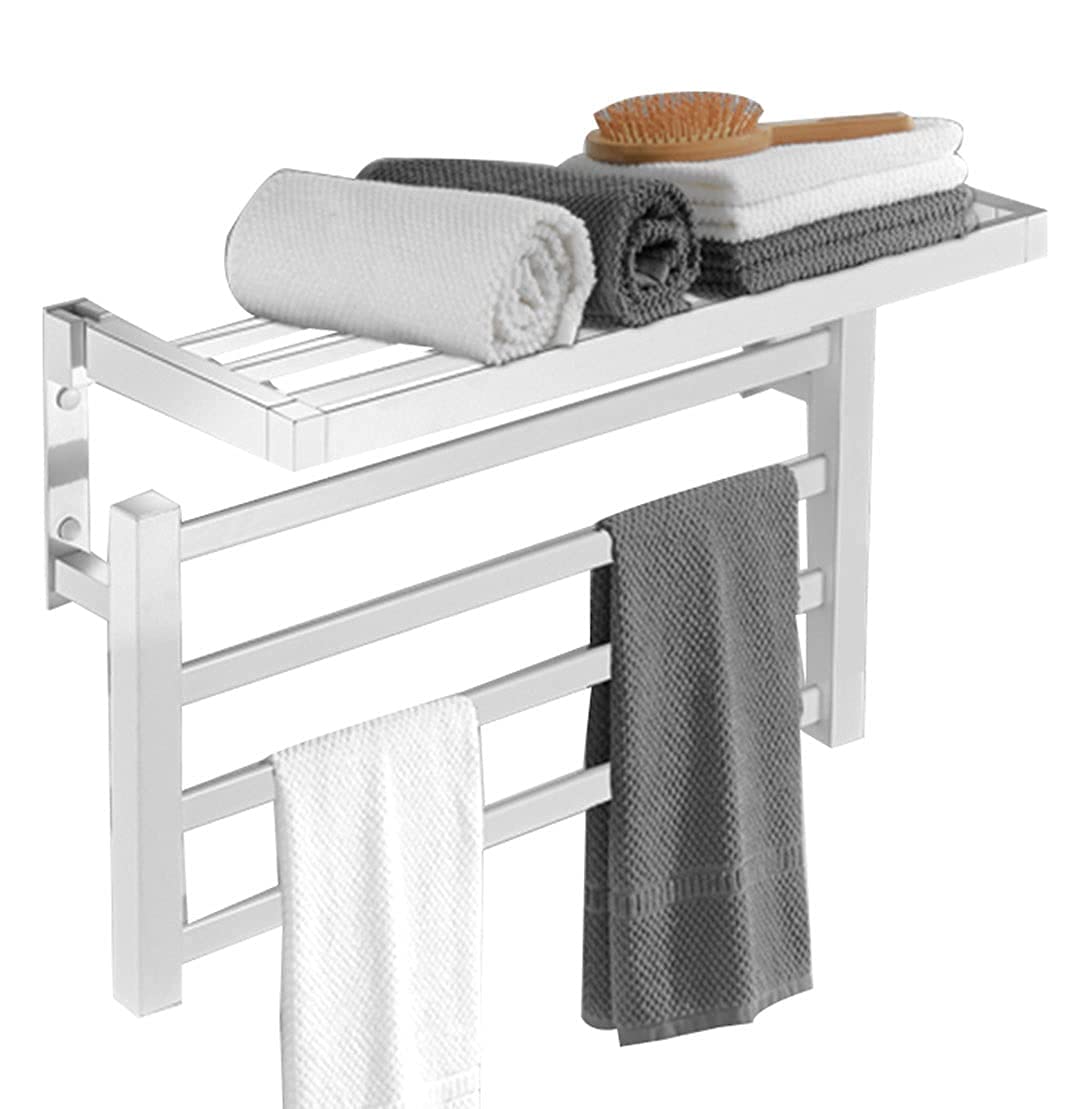 White Electric Heated Towel Rail - 57x39cm Wall Mounted Bathroom Radiator with Flat Design & Chrome Finish | Warm Towels Fast for Spa, Gym, and Luxury Home Use