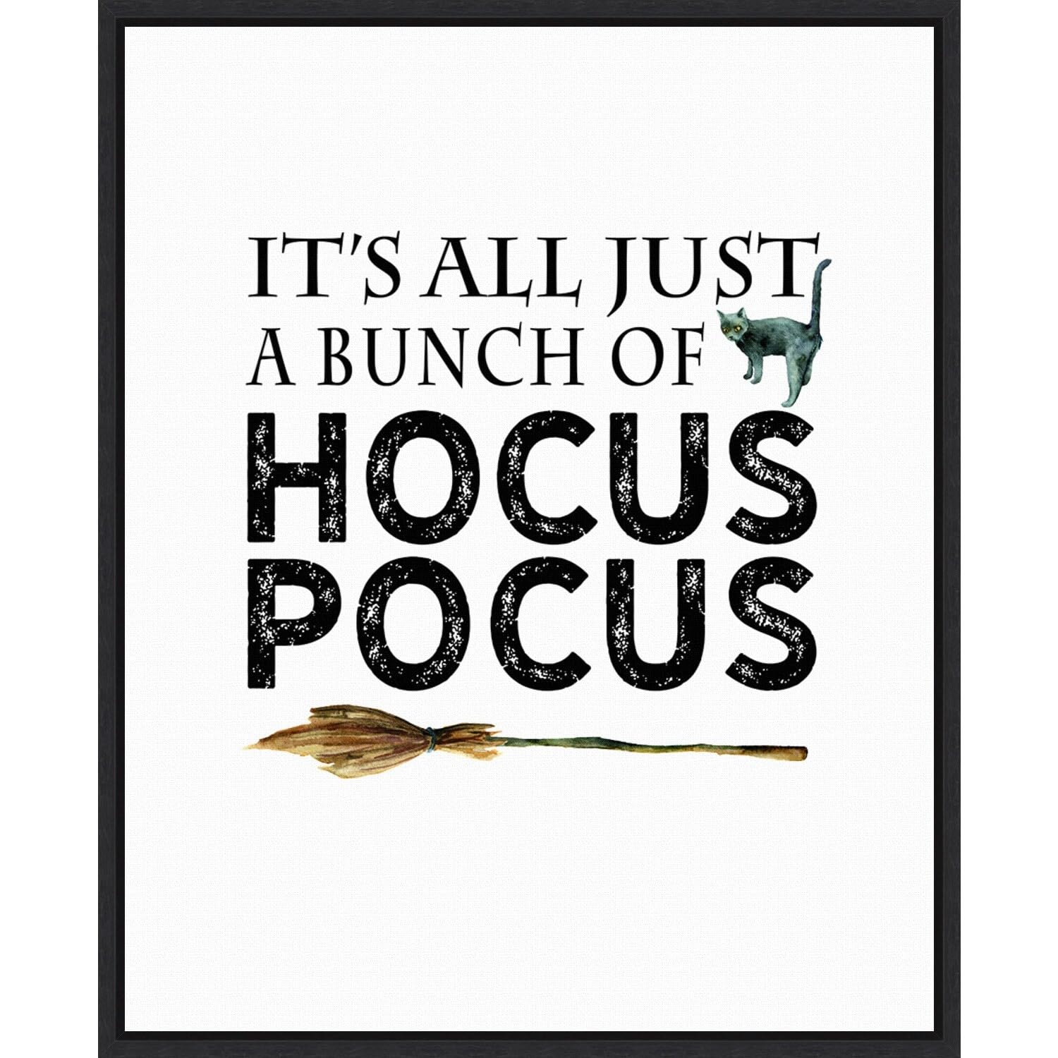 Amanti Art Framed Canvas Wall Art 20x16 - 'Just a Bunch of Hocus Pocus' Broom Portfolio, Halloween Decor, Witch Theme Painting for Living Room, Bedroom, Office & Dorm | Modern Animal Artwork & Home Decor Gift Idea
