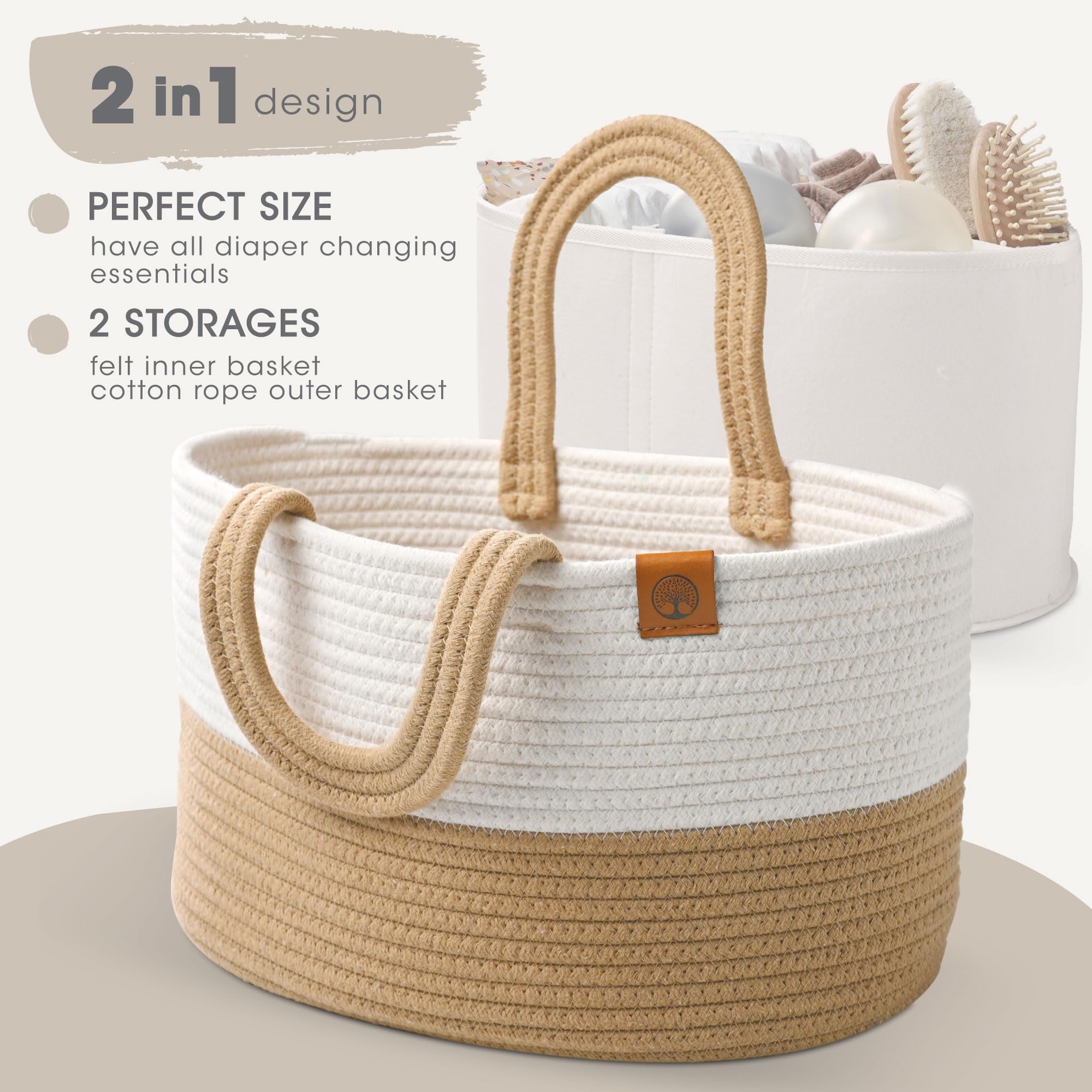 J&JOO 2-in-1 Baby Diaper Caddy Organizer with Water-Resistant Lining | Portable Diaper Storage Basket for Changing Table, Nursery & Travel | Newborn Essentials for Diapers, Wipes & Baby Care Products | Perfect for Home, Daycare & On-the-Go Parents